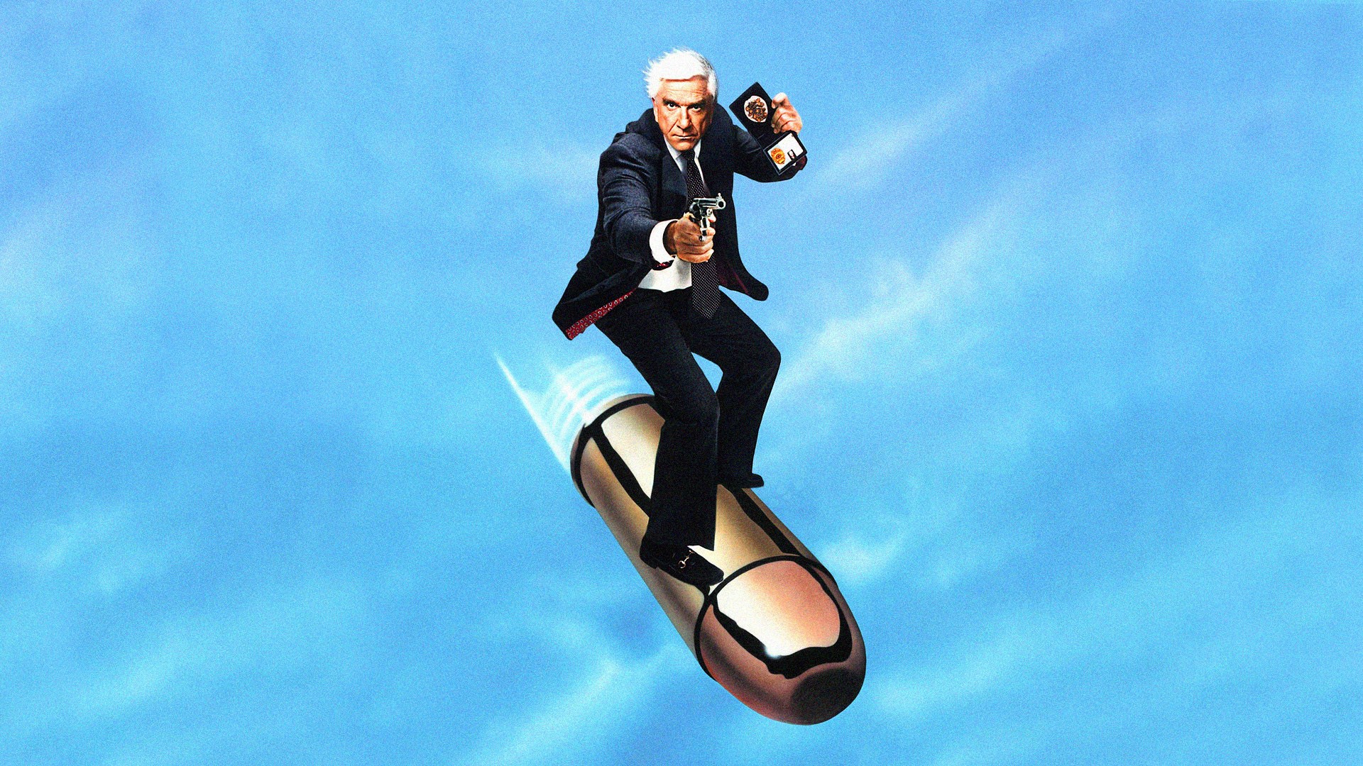 Movies Humor 1988 Year Leslie Nielsen Cyan Cyan Background Bullet Revolver Old Suits Police Men Artw 1920x1080