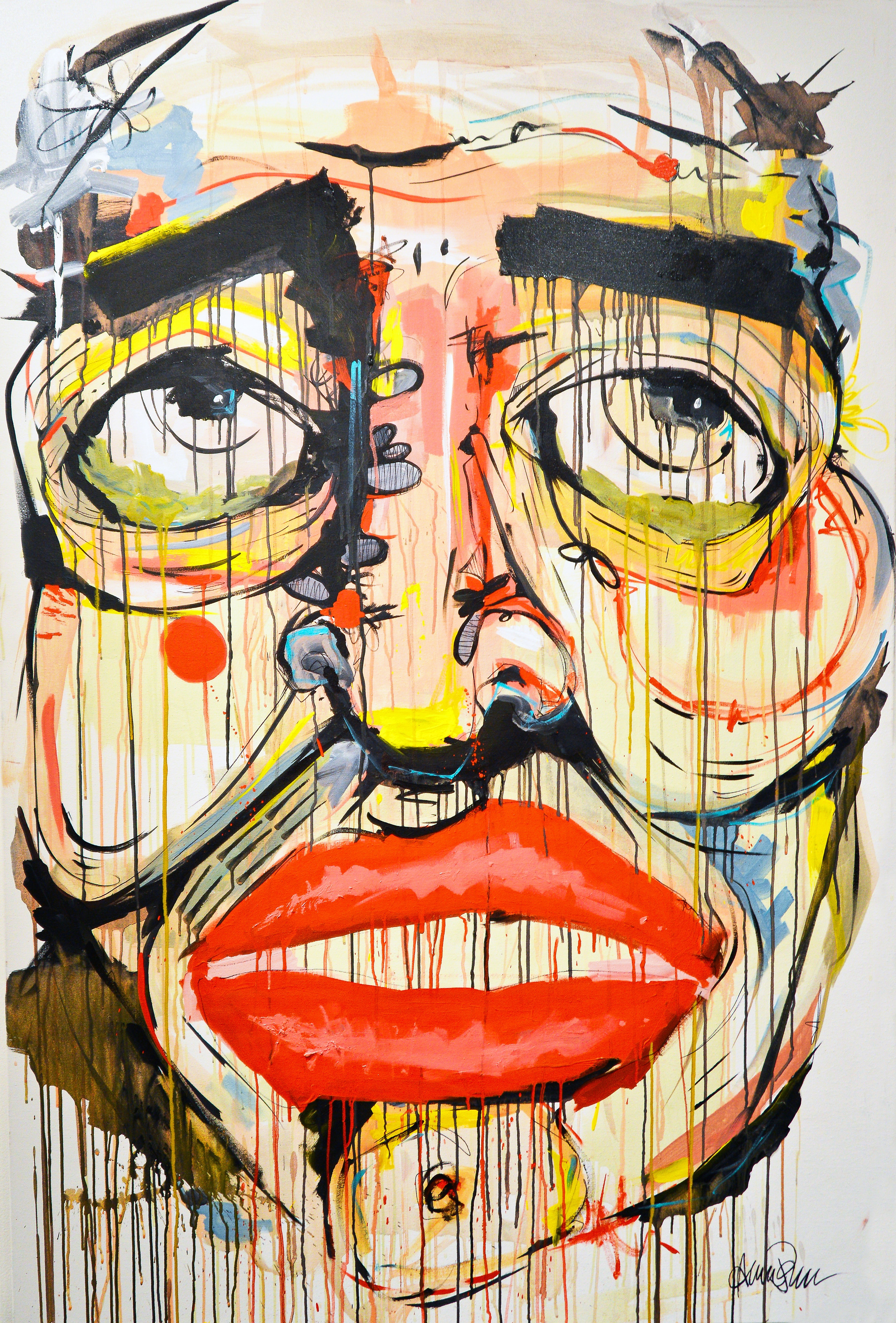 Artwork Painting Canvas Face Portrait Portrait Display Lips Colorful Emotion Paint Splatter Eyes Ope 3765x5560