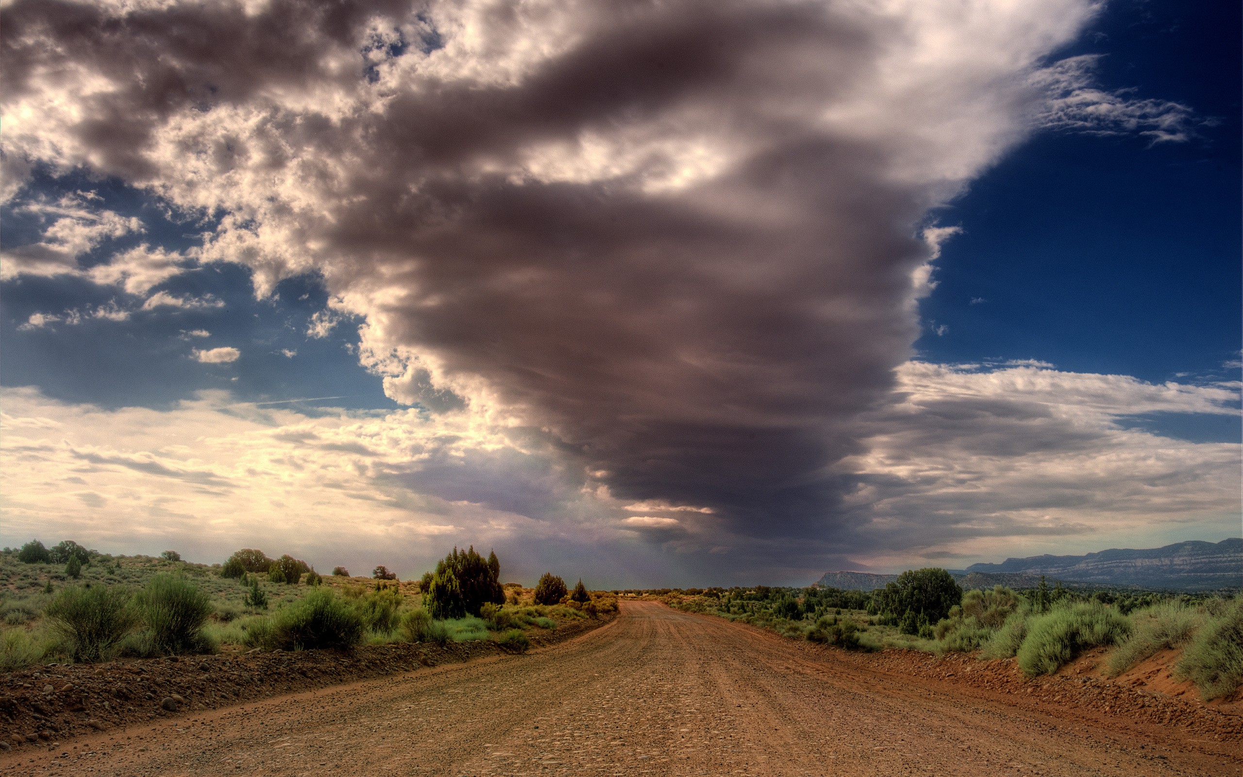Landscape Dirt Road Clouds Plains Dirt Shrubs 2560x1600