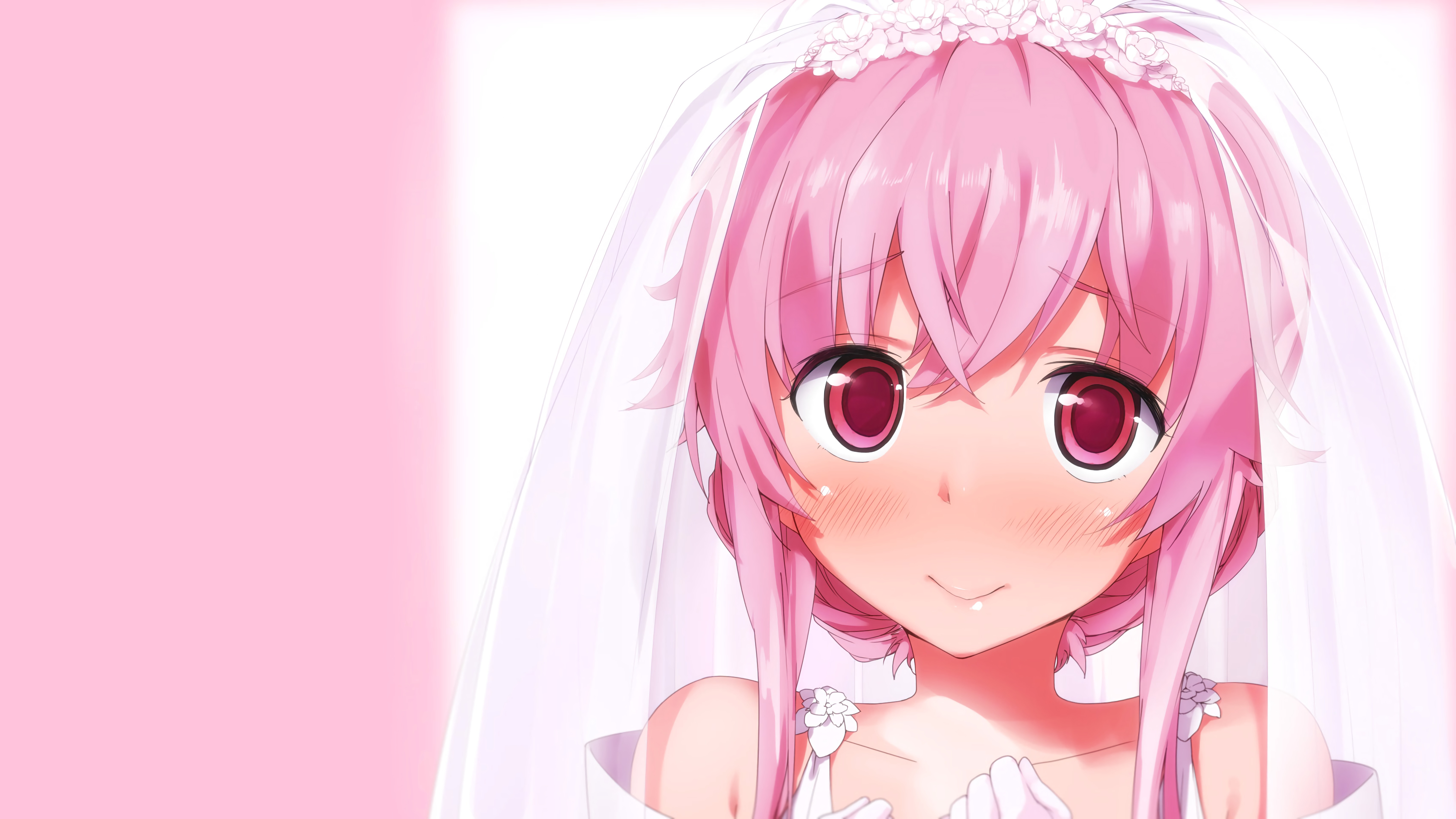 Mirai Nikki Gasai Yuno Kaisenn Pink Hair Pink Eyes Bridal Veil Anime Anime Girls 6827x3840