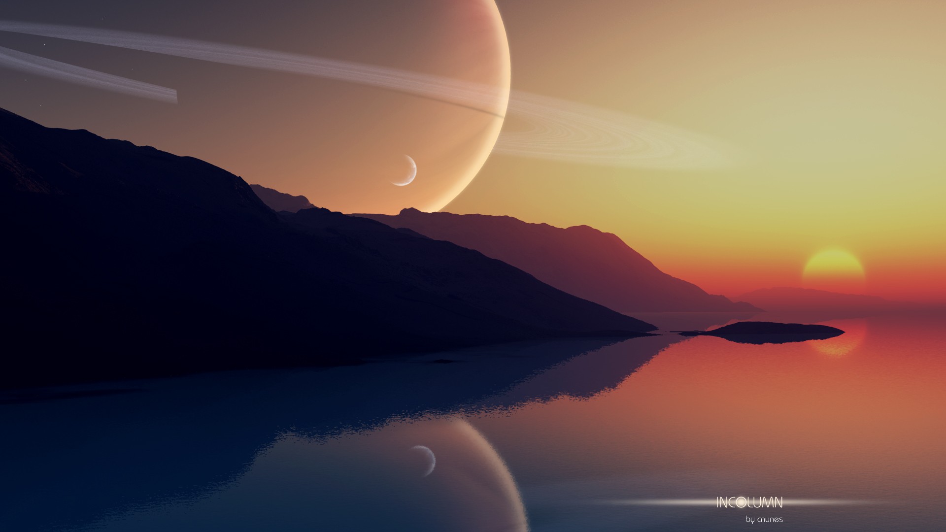 Space Art Digital Art Space Reflection Sunlight Planet Planetary Rings Nature 1920x1080