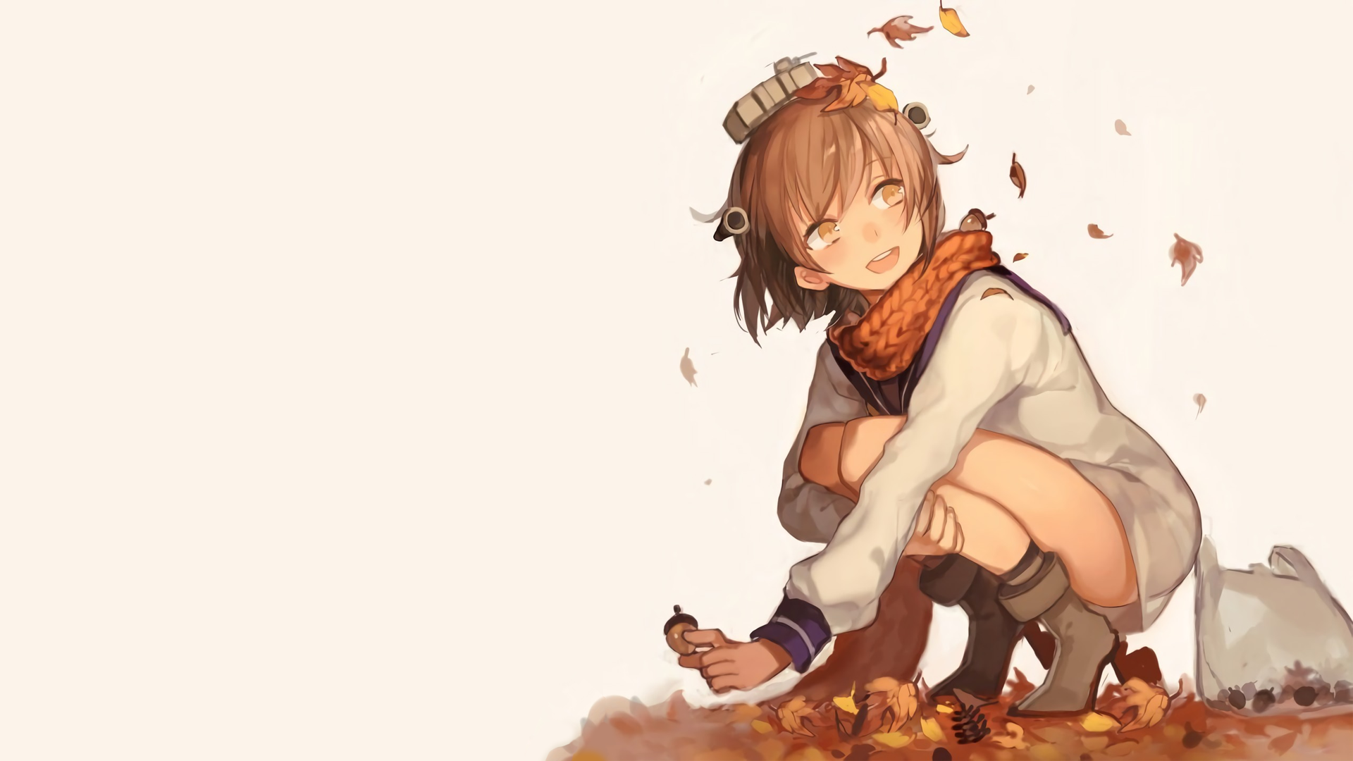 Anime Manga Anime Girls Simple Background Minimalism White Background Fall Brown Kantai Collection Y 1920x1080