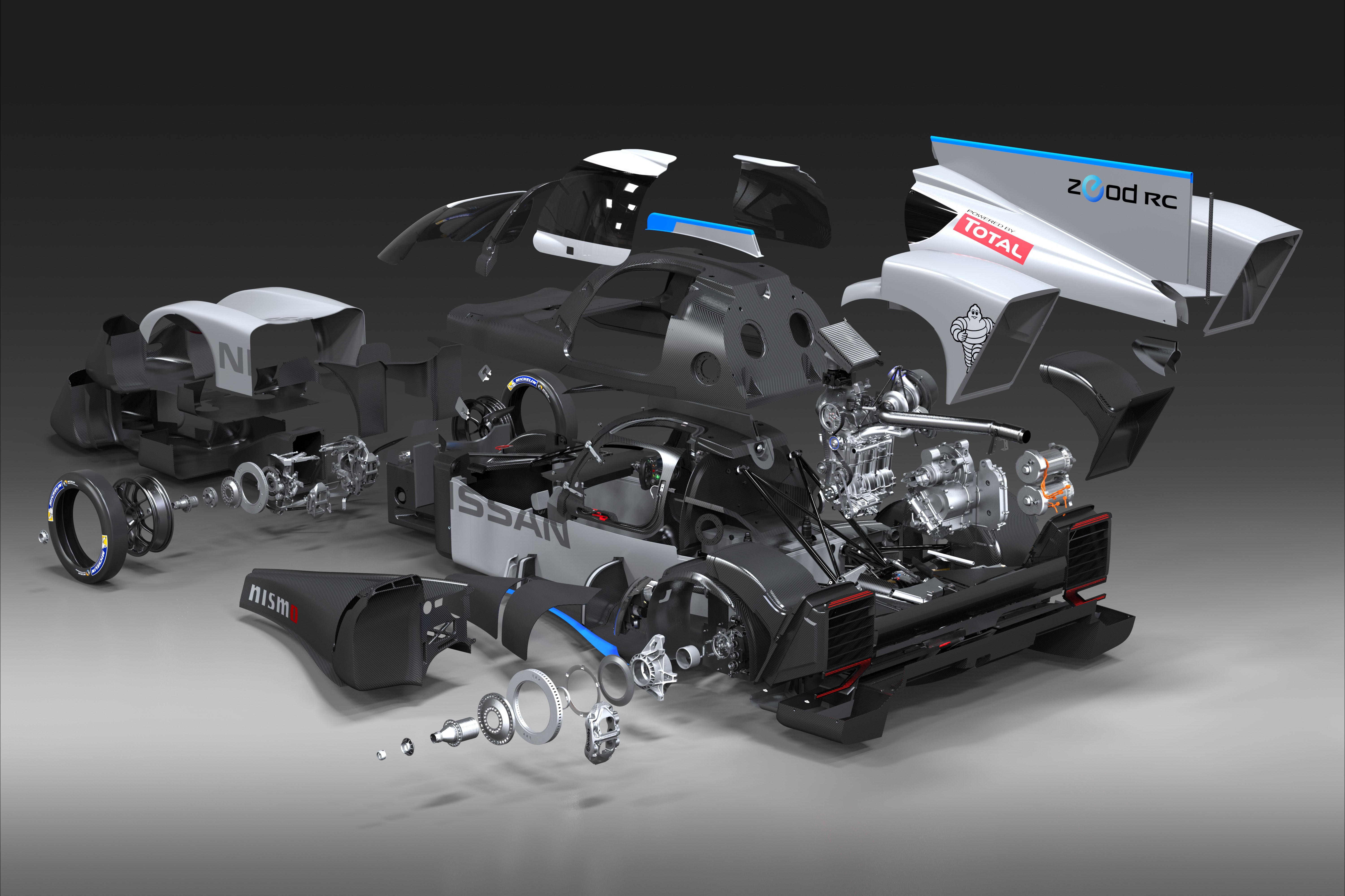 Car Digital Art CGi Nissan Sports Car Engines Wheels Carbon Fiber Michelin Gears 6000x4000