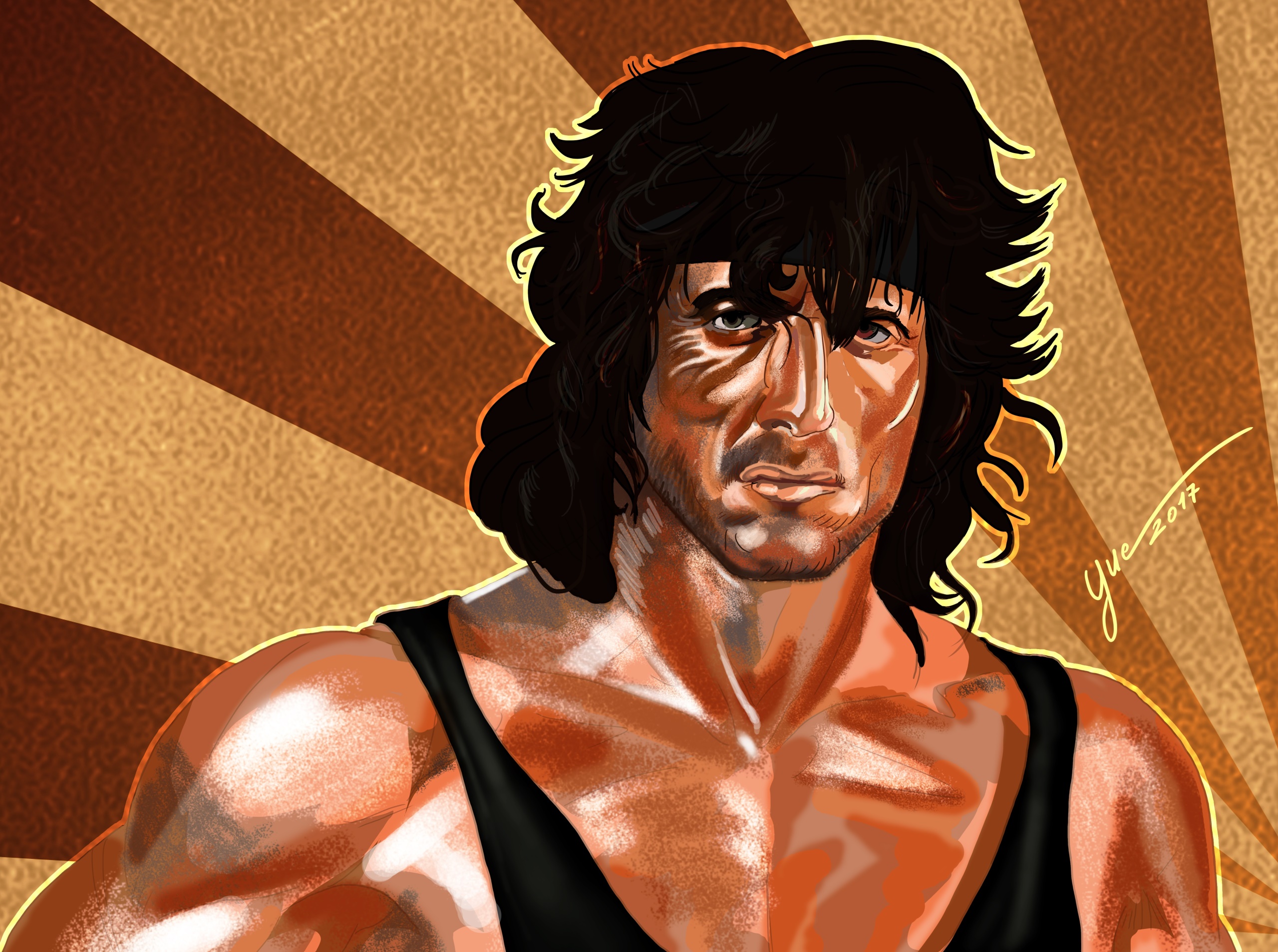 Sylvester Stallone Movies Rambo Artwork Men 2017 Year Dark Hair Muscles 2560x1908