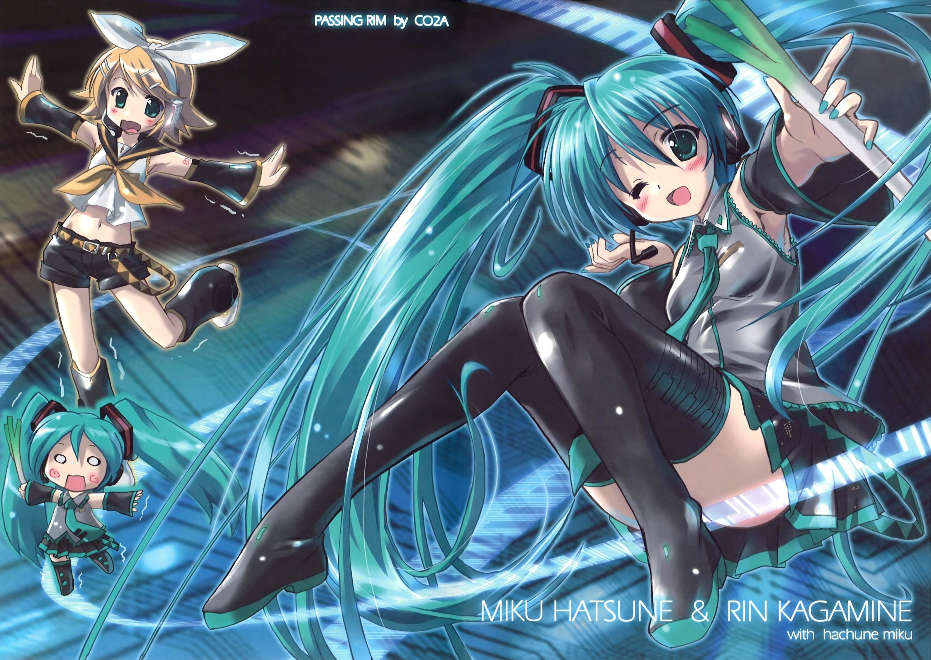 Hatsune Miku Hachune Miku Rin Kagamine 3176x2252