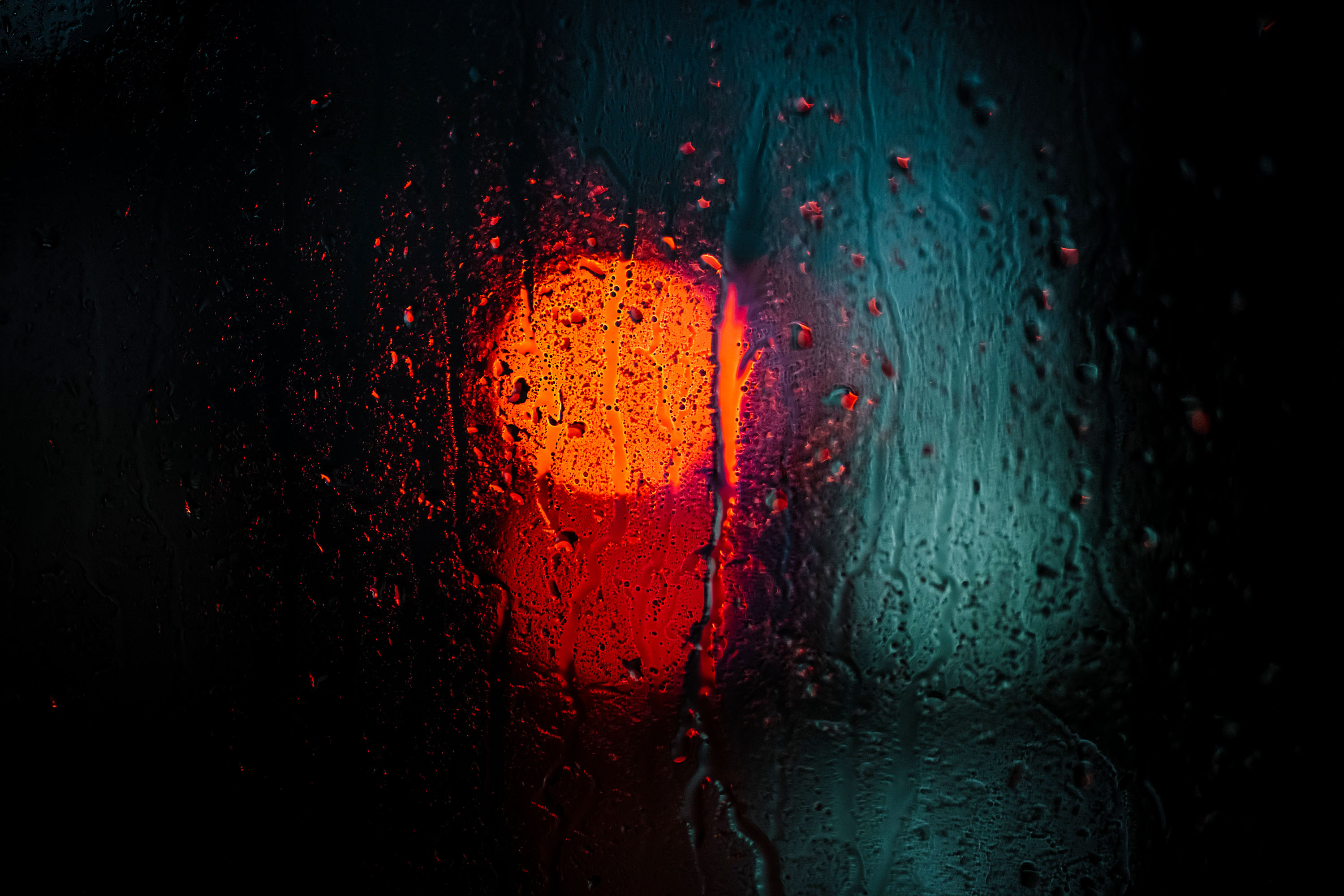 Black Background Minimalism Lights Water Drops Bokeh Water On Glass Blurred Orange Rain 3000x2000