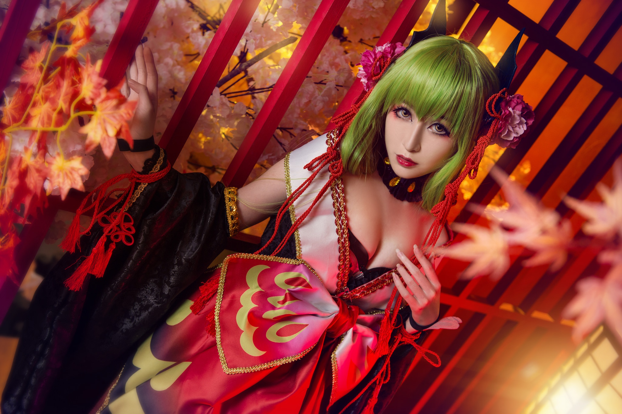 Asian Women Model Green Hair Fantasy Art Cosplay C C Code Geass C C 2048x1363