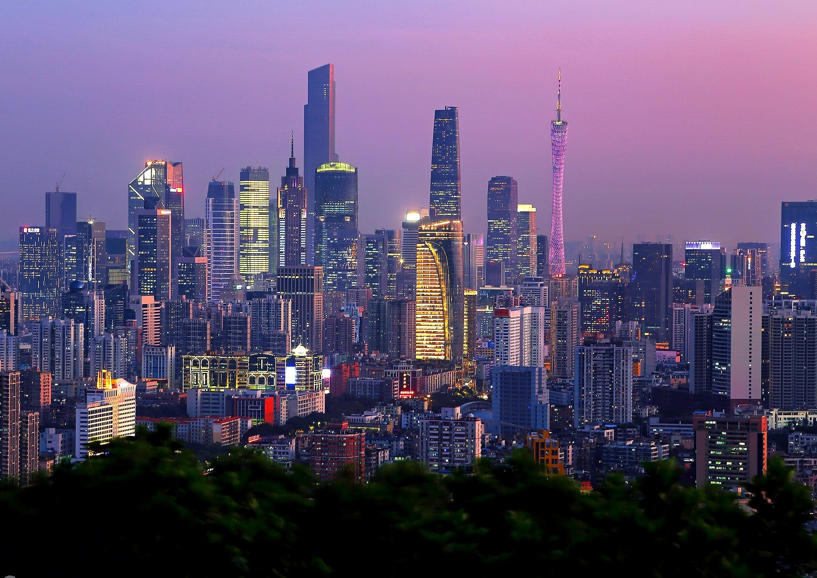 City Cityscape City Lights Purple Sky Guangzhou 1685x1192
