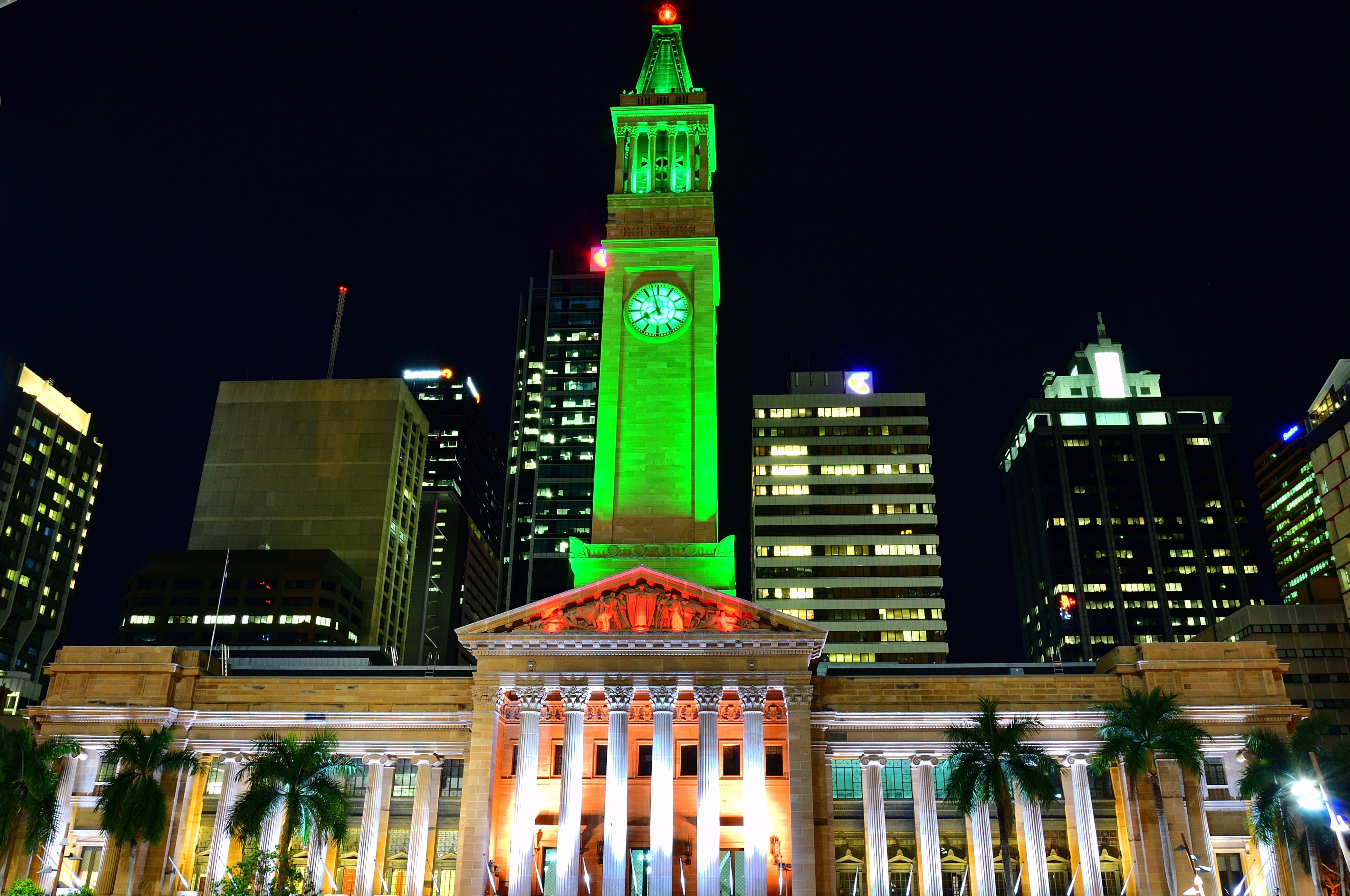 Brisbane City Hall Queensland Australia Building Night Light Clock 4191x2783