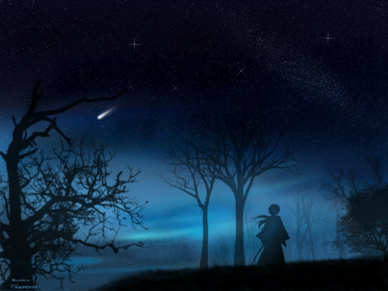 Rurouni Kenshin Anime Dark Trees Night Sky 1280x960