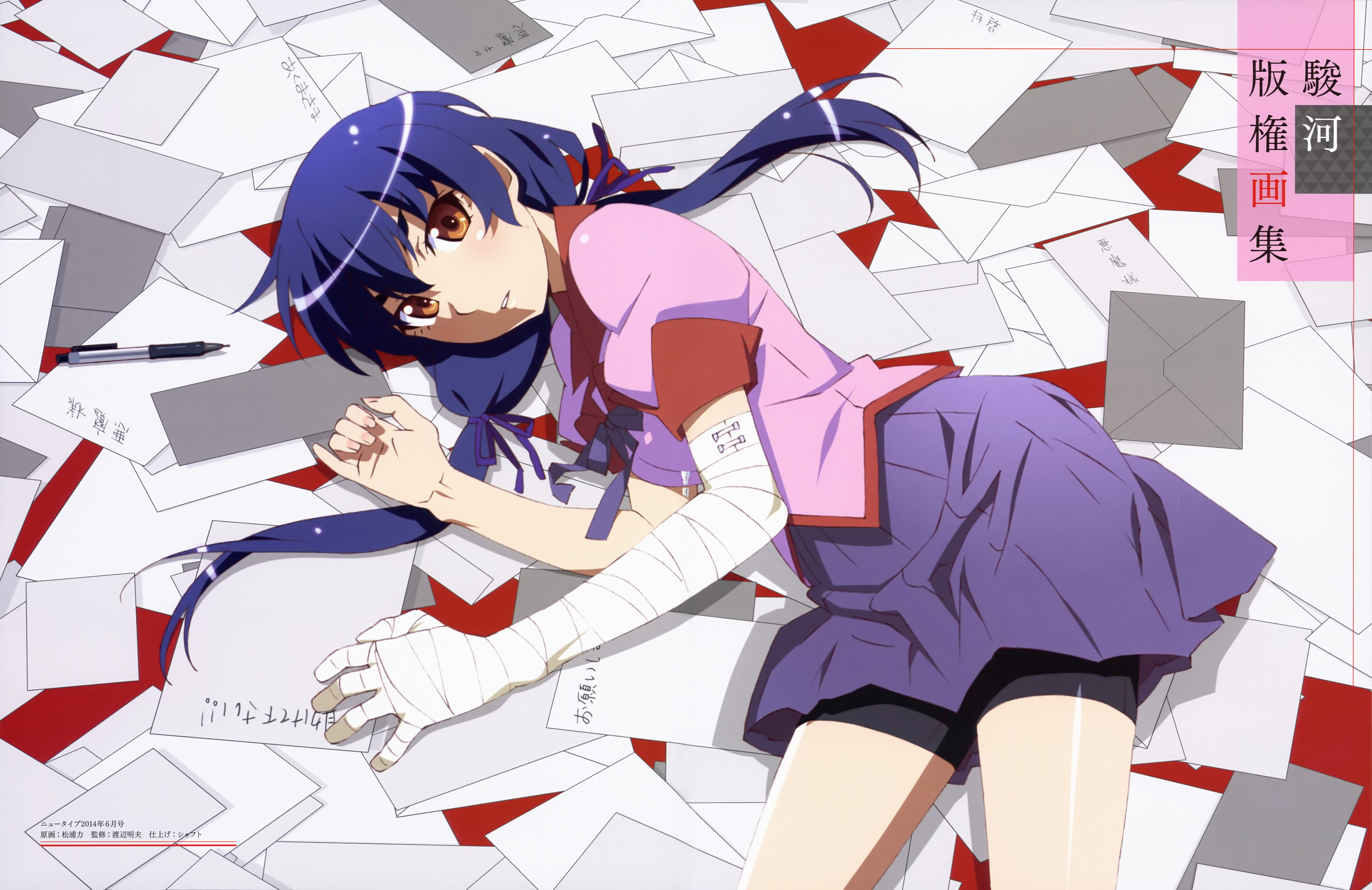 Anime Anime Girls Monogatari Series Kanbaru Suruga Brown Eyes Artwork School Uniform White Skin Dark 5776x3749