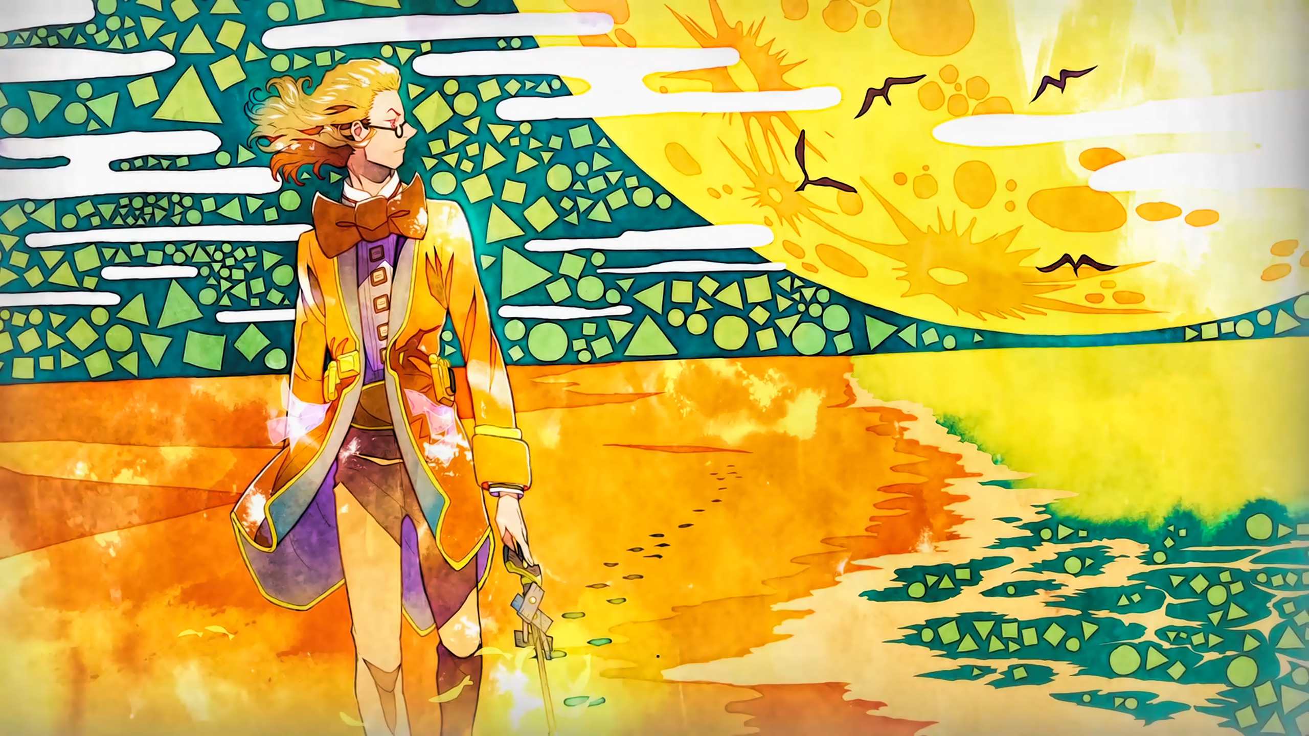 ClassicaLoid Musician Anime Anime Men Blonde Glasses Orange Green Colorful Yellow 2560x1440