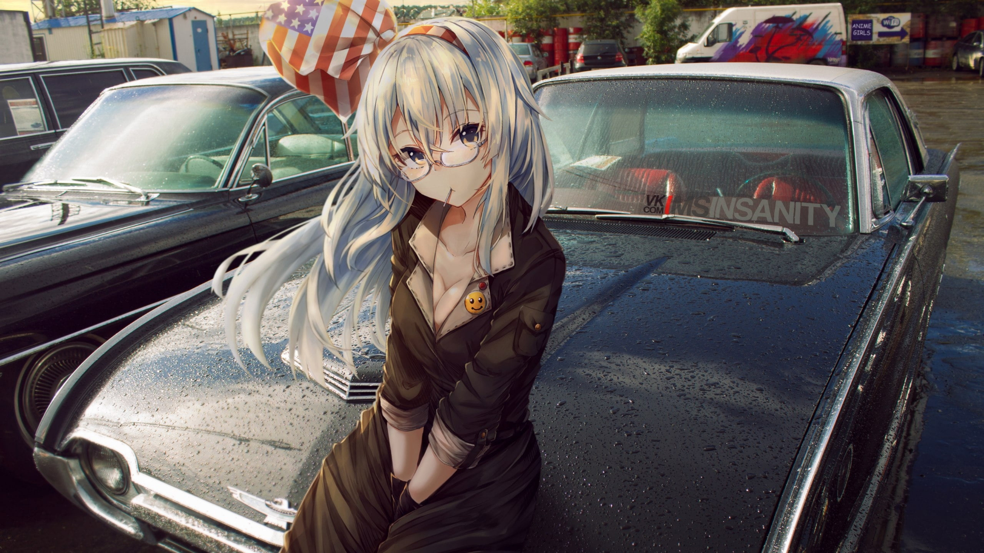 Black Sitting In The Car Vehicle Hood Anime Anime Girls Anime Irl 1920x1080