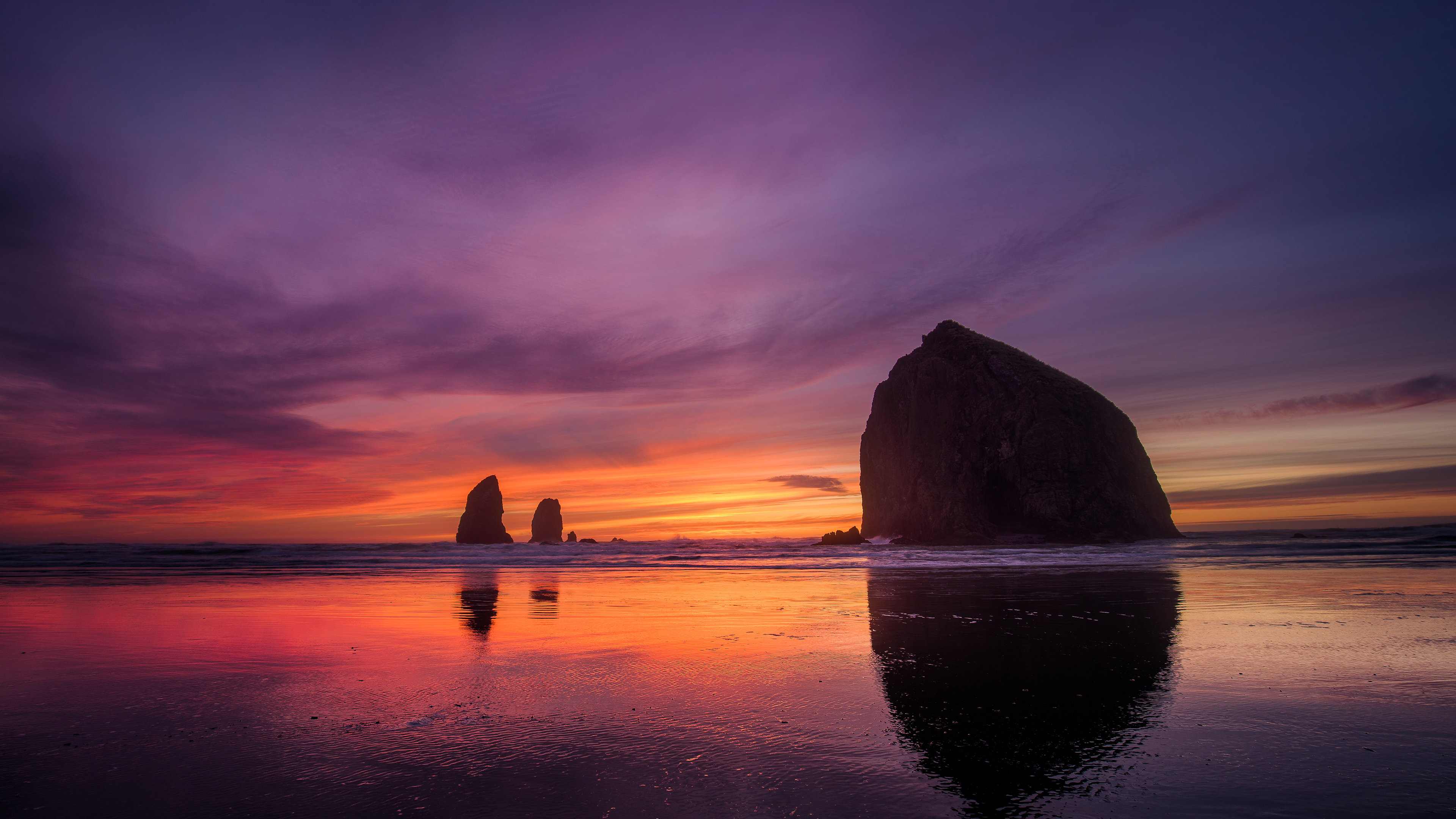 Landscape Ultra HD Oregon Cannon Beach Beach 3840x2160