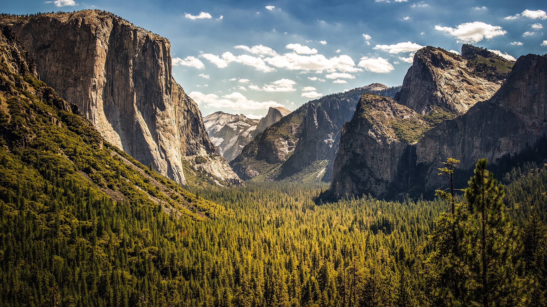Nature Landscape Trees Mountains Clouds Sky Valley Cliff USA Wyoming National Park Forest Yosemite N 1920x1080