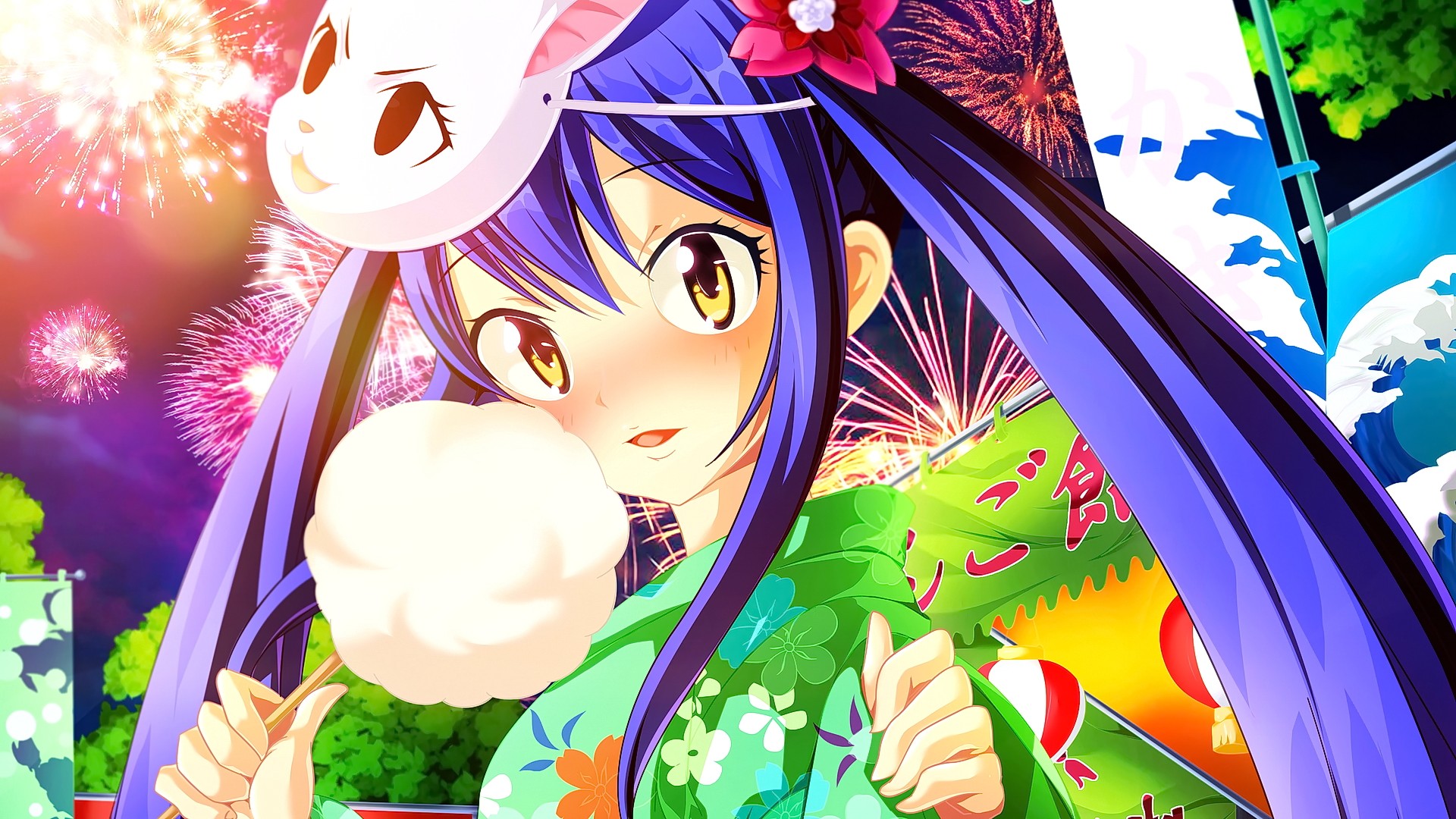 Anime Anime Girls Fairy Tail Marvell Wendy Kimono Fireworks 1920x1080