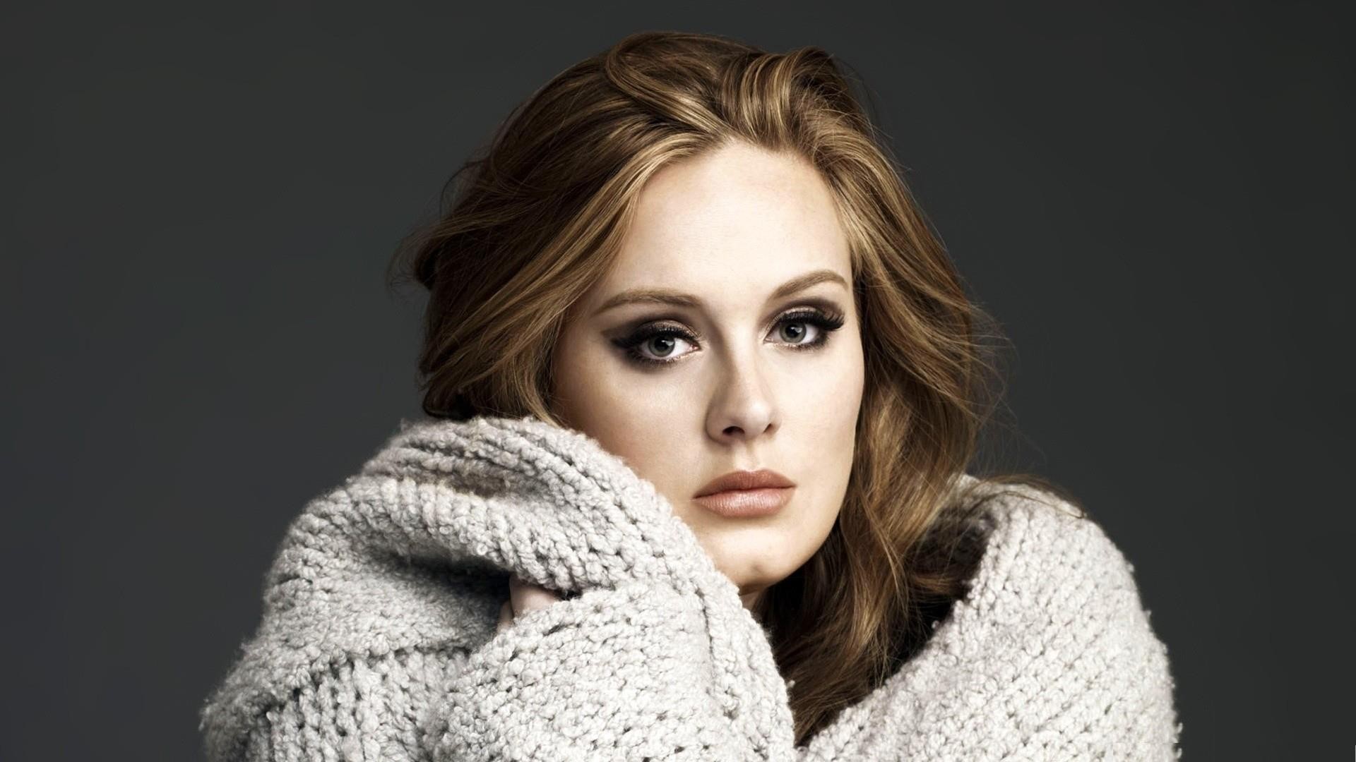 Adele Singer Brunette Women Portrait Smoky Eyes Looking At Viewer Gray Eyes 1920x1080