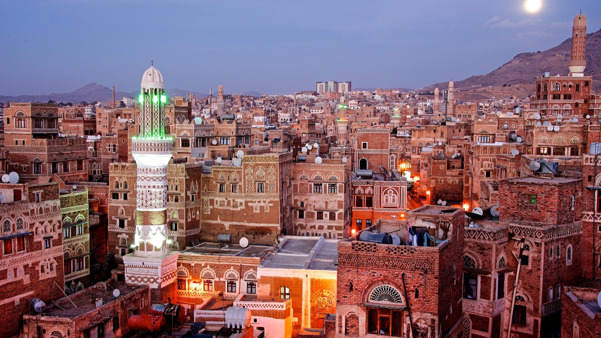 Architecture Building City Cityscape Yemen Old Building Mosque Rooftops Sun Lights Bricks 1920x1080