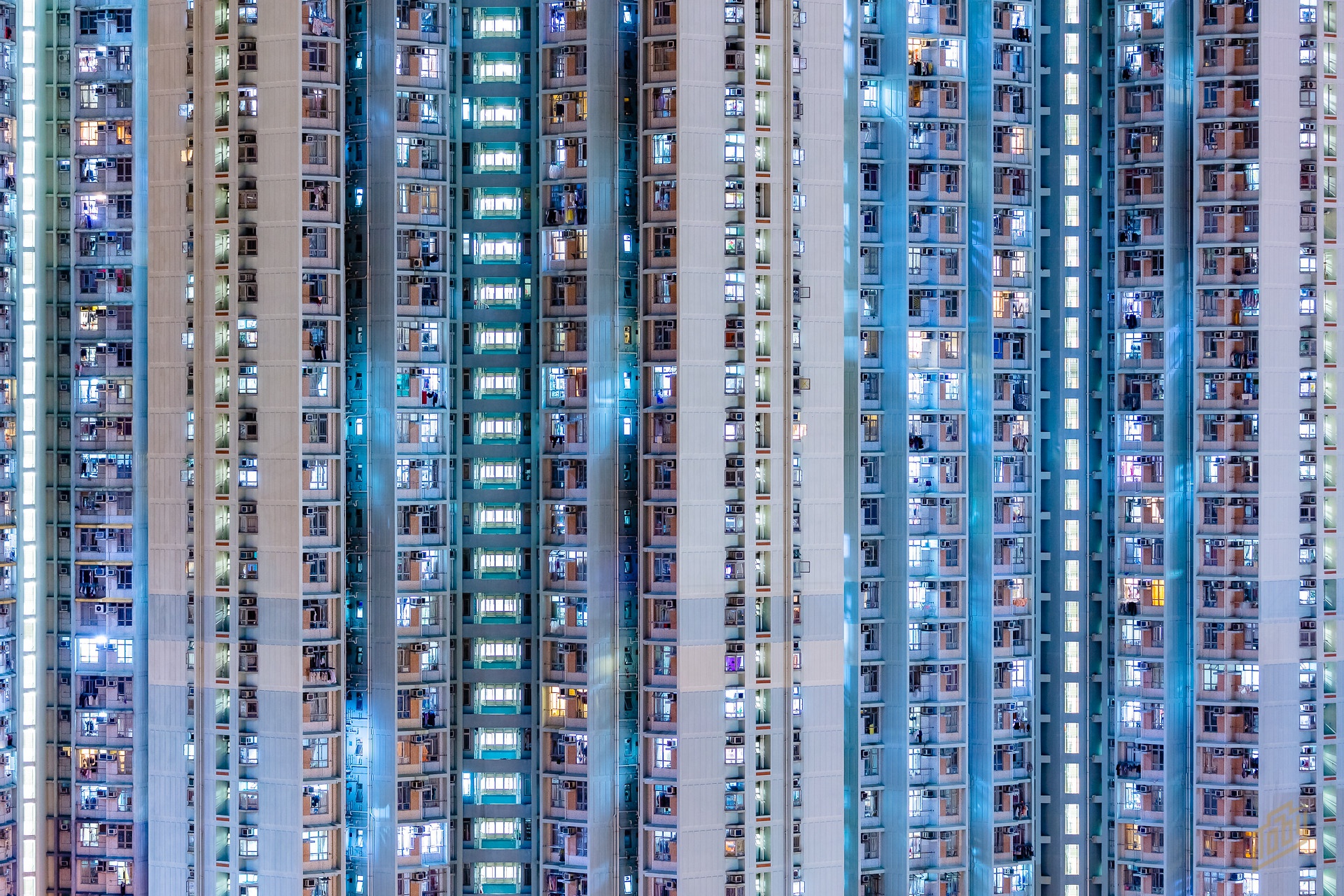City Building Asia Hong Kong Architecture Window Vertical Lines Lights Toby Harriman Block Of Flats 1920x1280