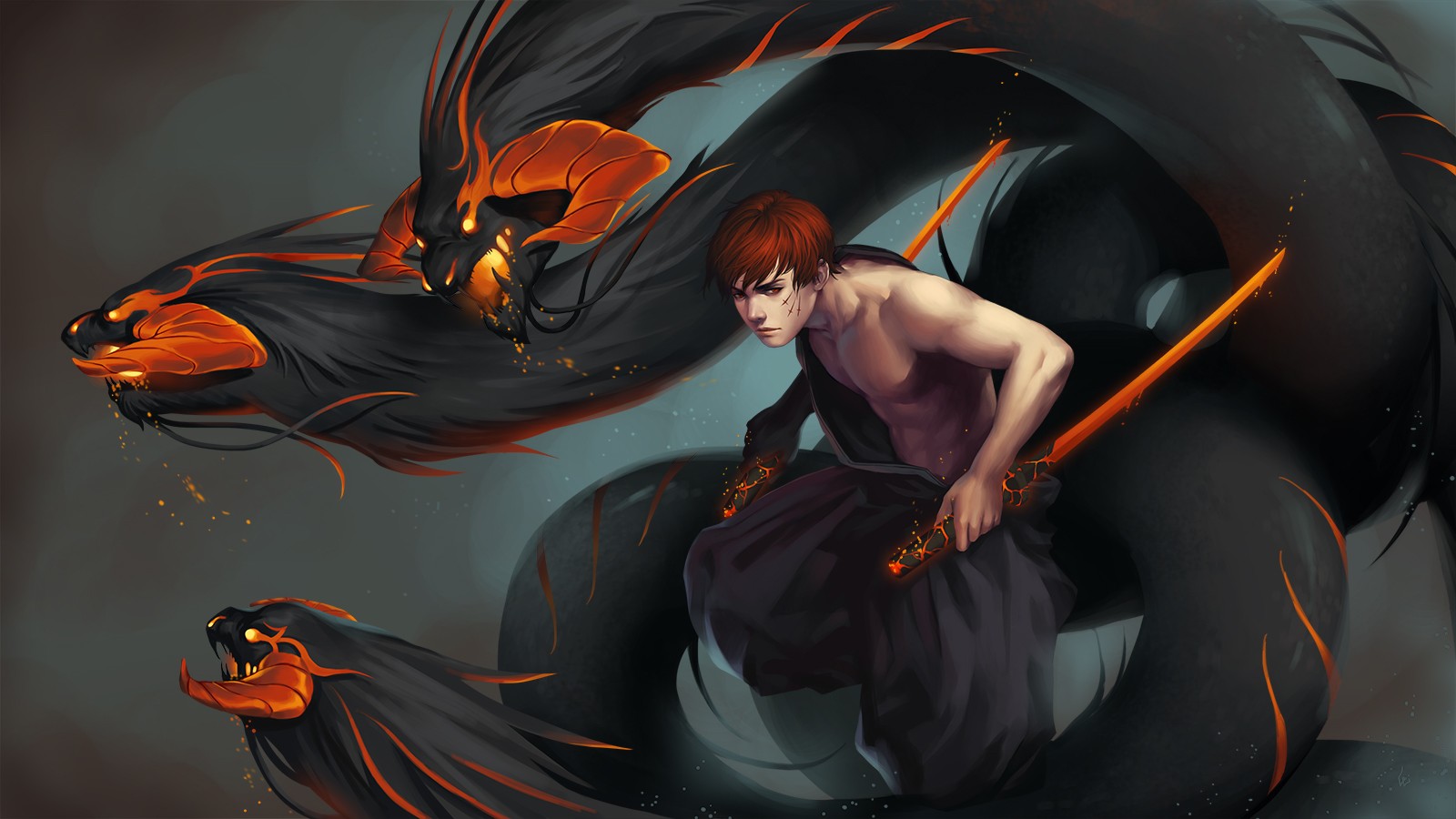 Digital Art Fantasy Art People Muscles Sword DeviantArt Hydra Redhead 1600x900