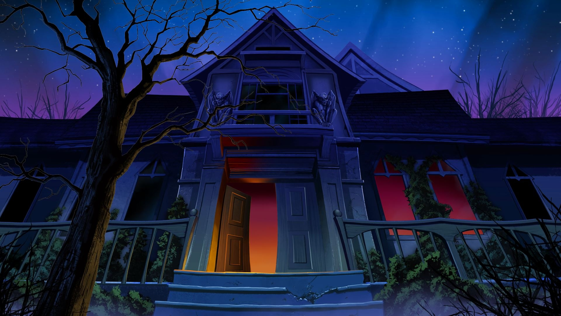 Haunted House Gargoyle Night House 1920x1080