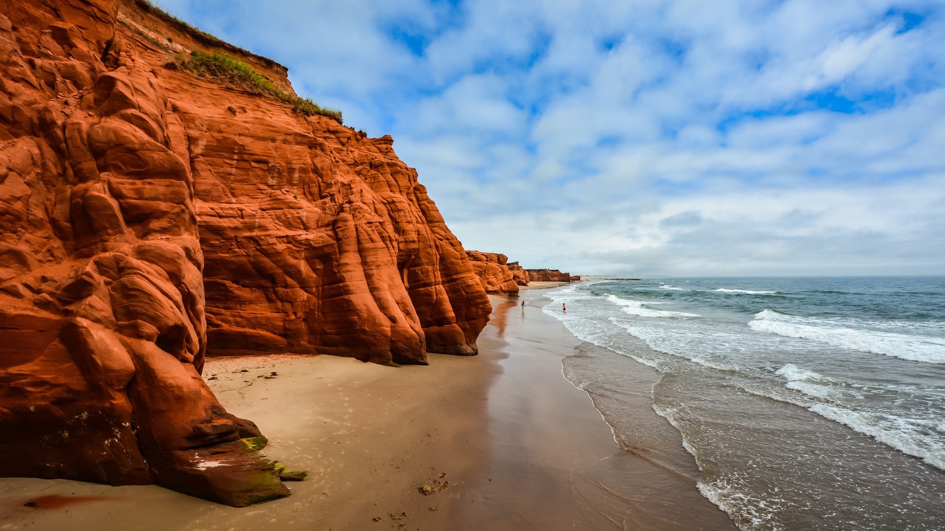 Sea Cliff Shore Canada Quebec Clouds Waves 1920x1080