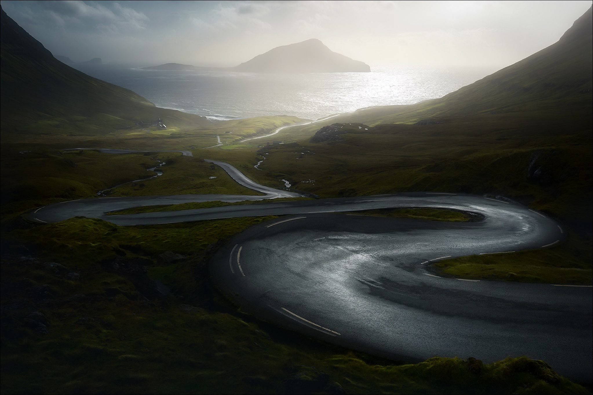 Dark Road Asphalt Landscape Wet Street UK 2047x1365