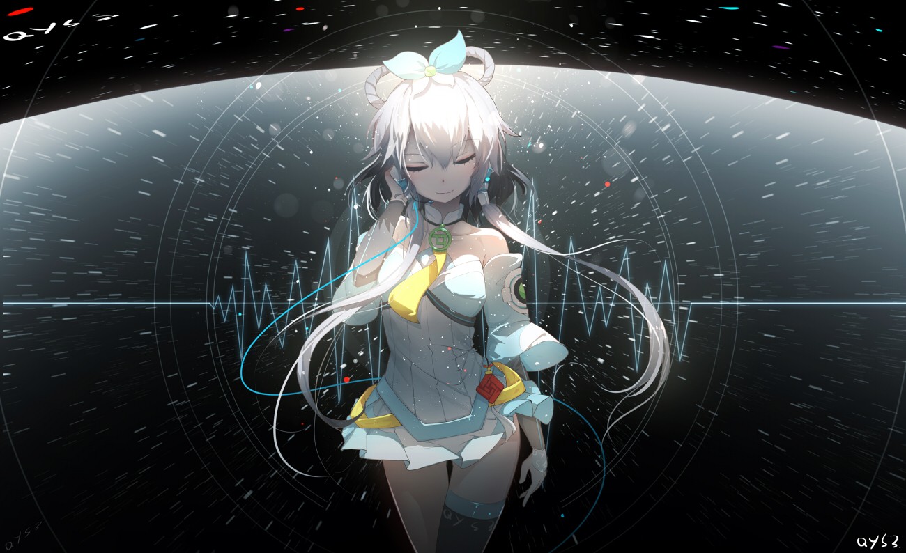Luo Tianyi Vocaloid China White Hair White Dress Waveforms Audio Spectrum 1300x794