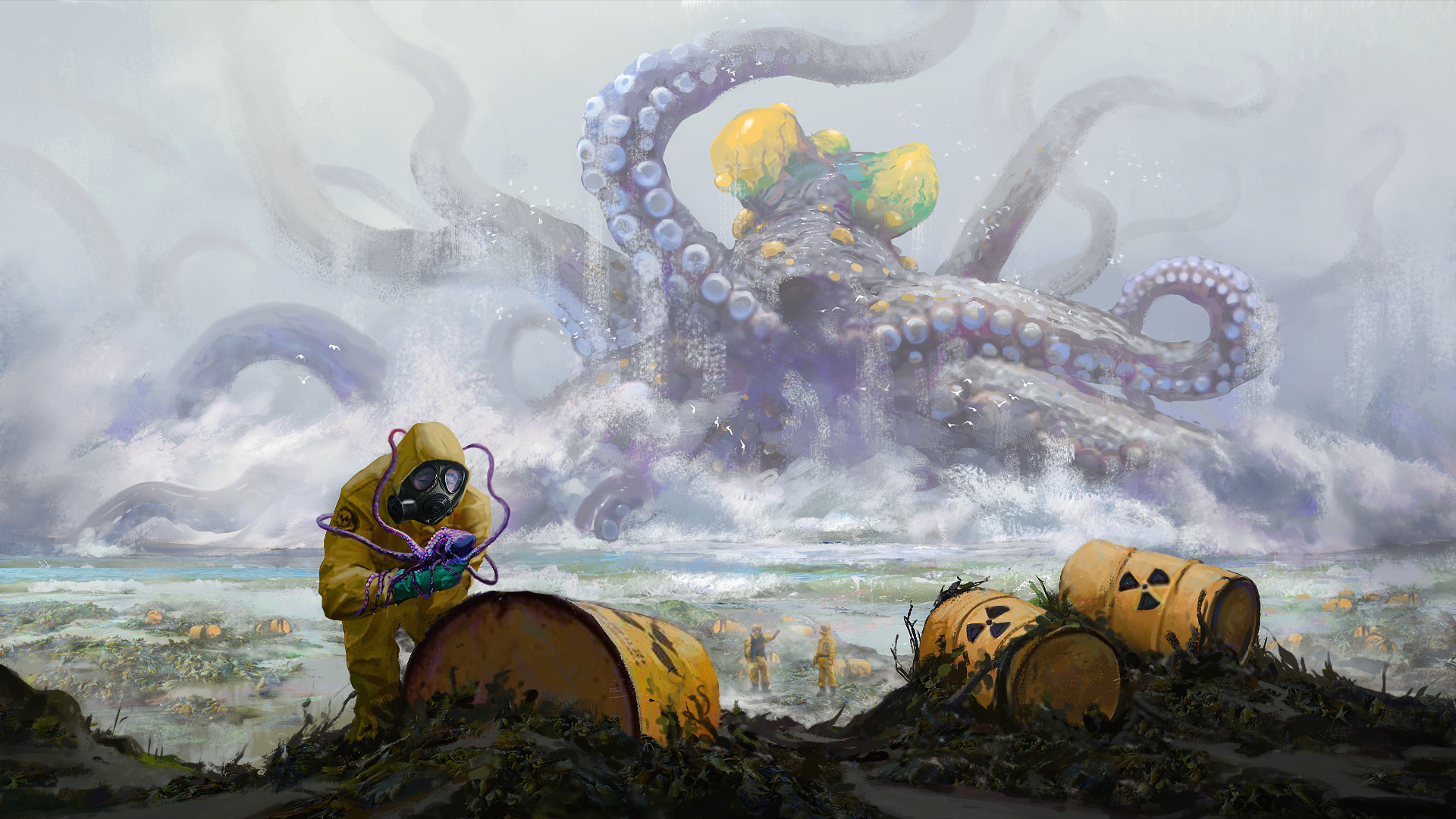 Illustration Octopus Giant Radiation Apocalyptic Science Fiction Digital Art Fan Art 1920x1080