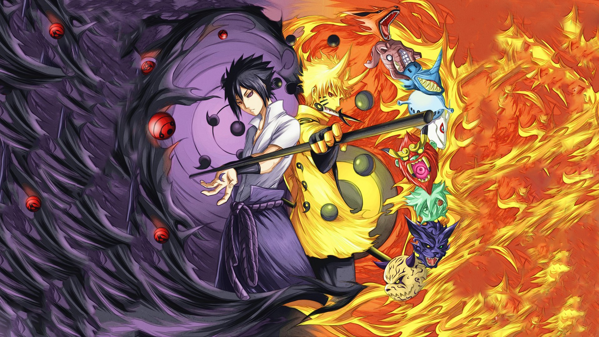 Naruto Shippuuden Uzumaki Naruto Uchiha Sasuke Rinnegan Anime Boys Manga Sharingan Fire Bijuu 1920x1080