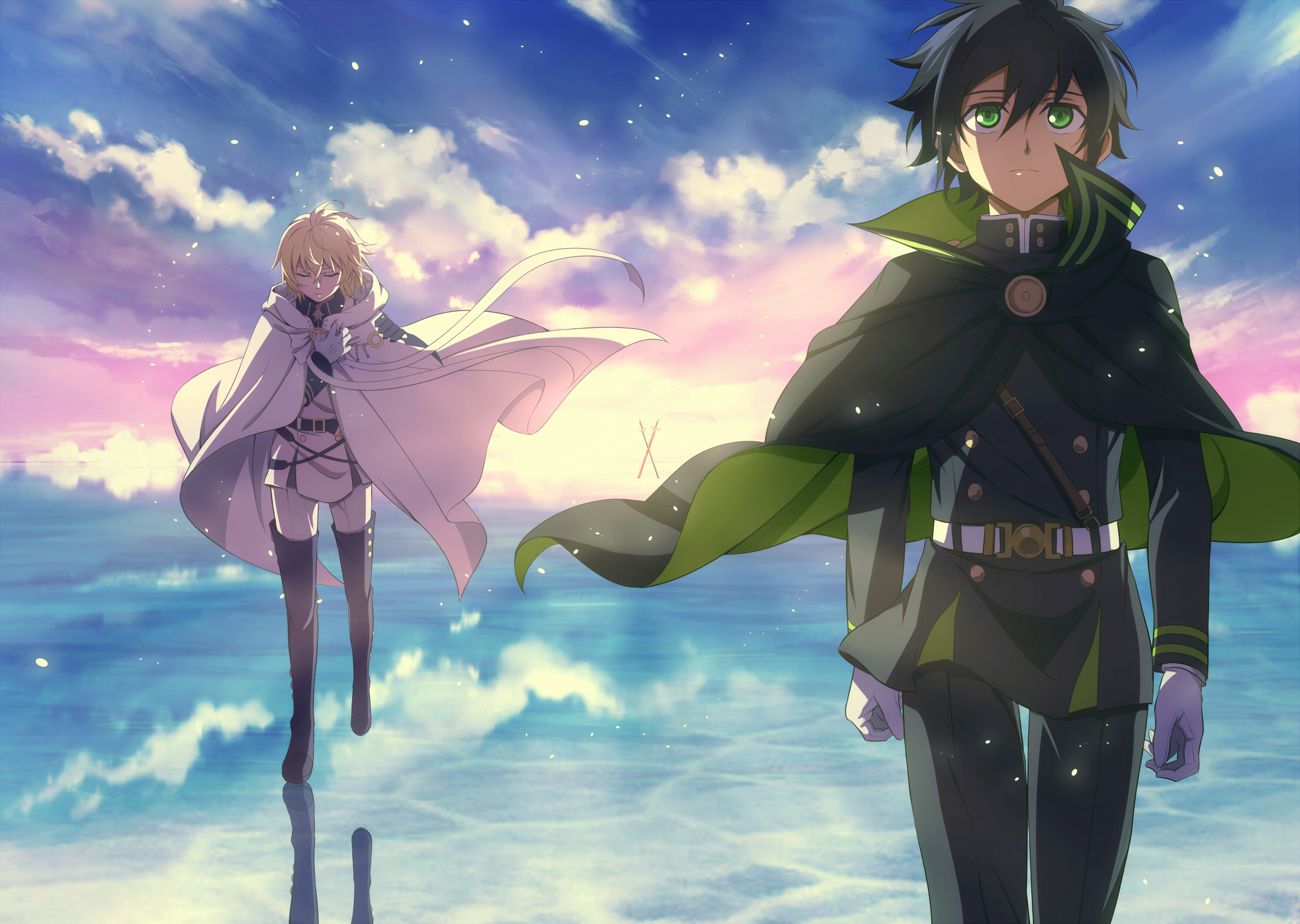 Y Ichir Hyakuya Mikaela Hyakuya Boy Cloud Cape Seraph Of The End Black Hair Blonde Uniform Reflectio 2200x1564