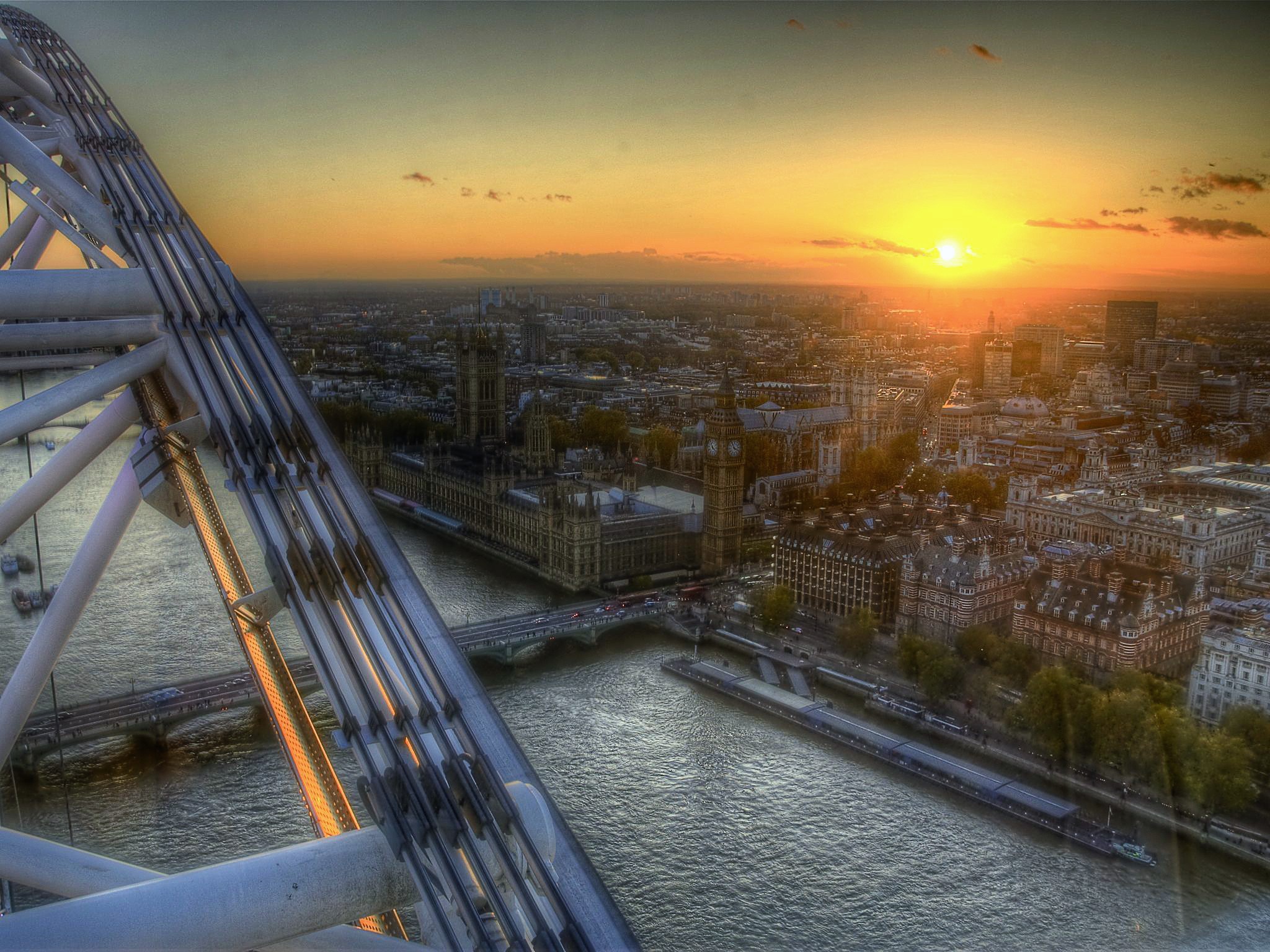 London Sunlight Cityscape Big Ben River Thames Sky 2048x1536