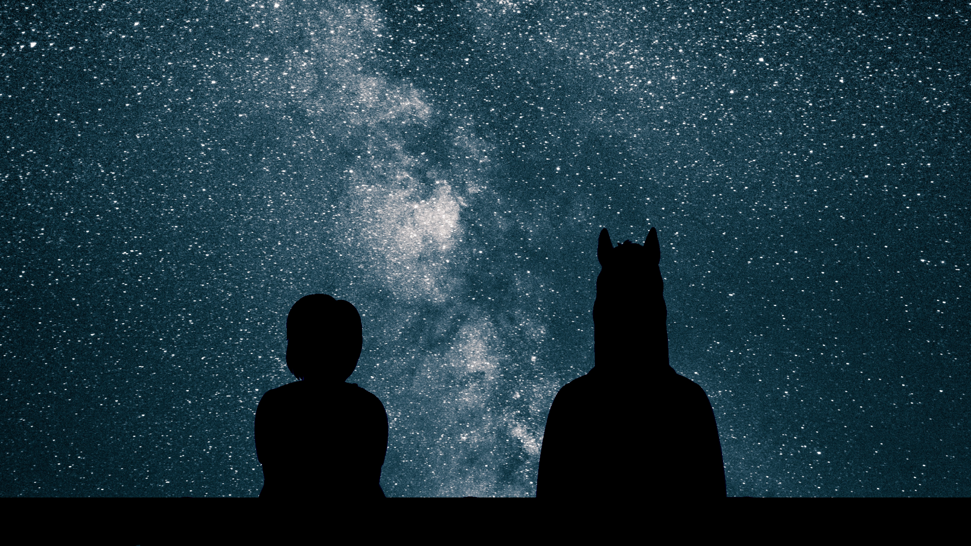 Bojack Horseman Cartoon Stars Sky Dark Silhouette Milky Way 1920x1080