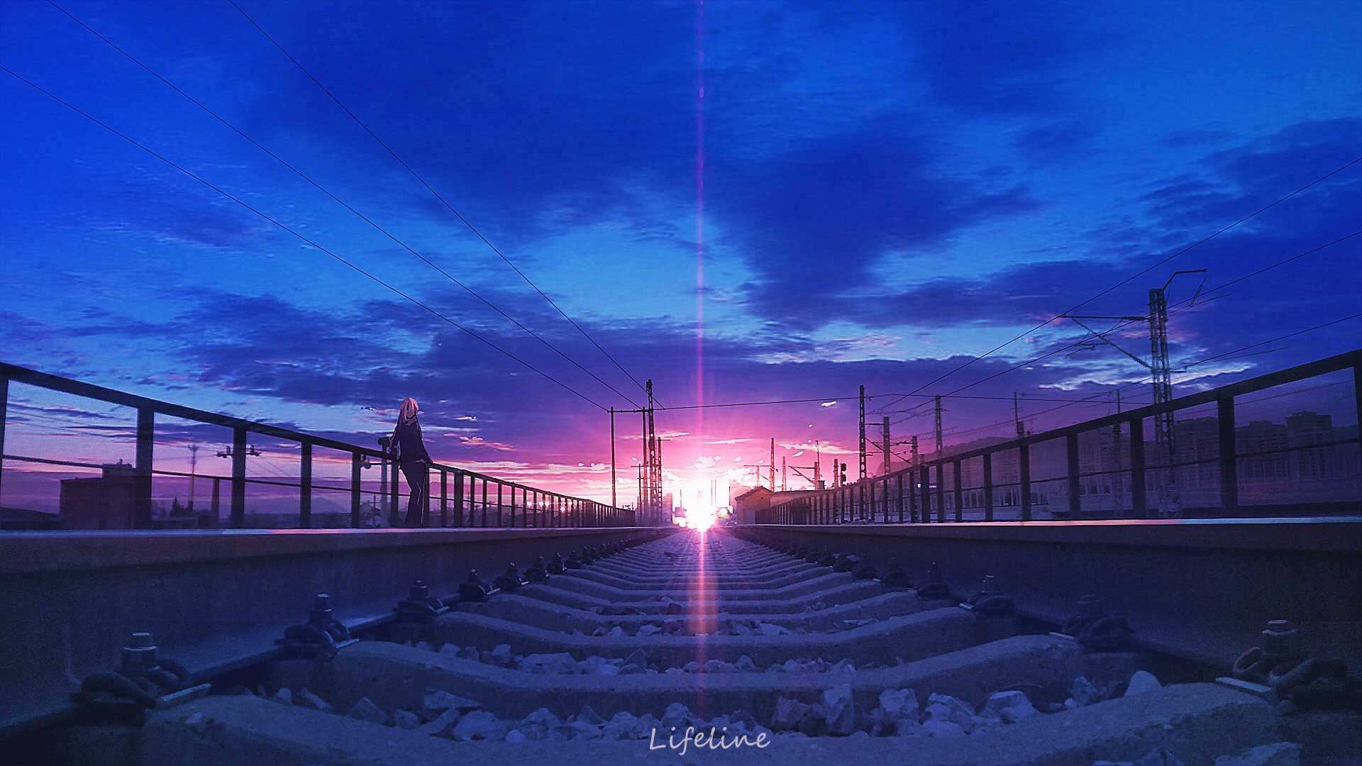 Anime Lifeline Sky Outdoors Railroad Track 1920x1080