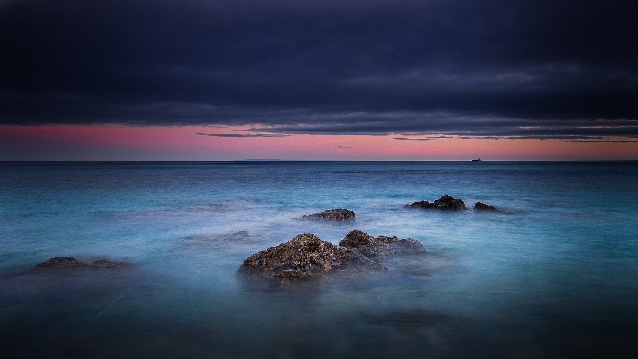 Sea Landscape Purple Sky Horizon Skyscape Coast Rocks 2048x1152