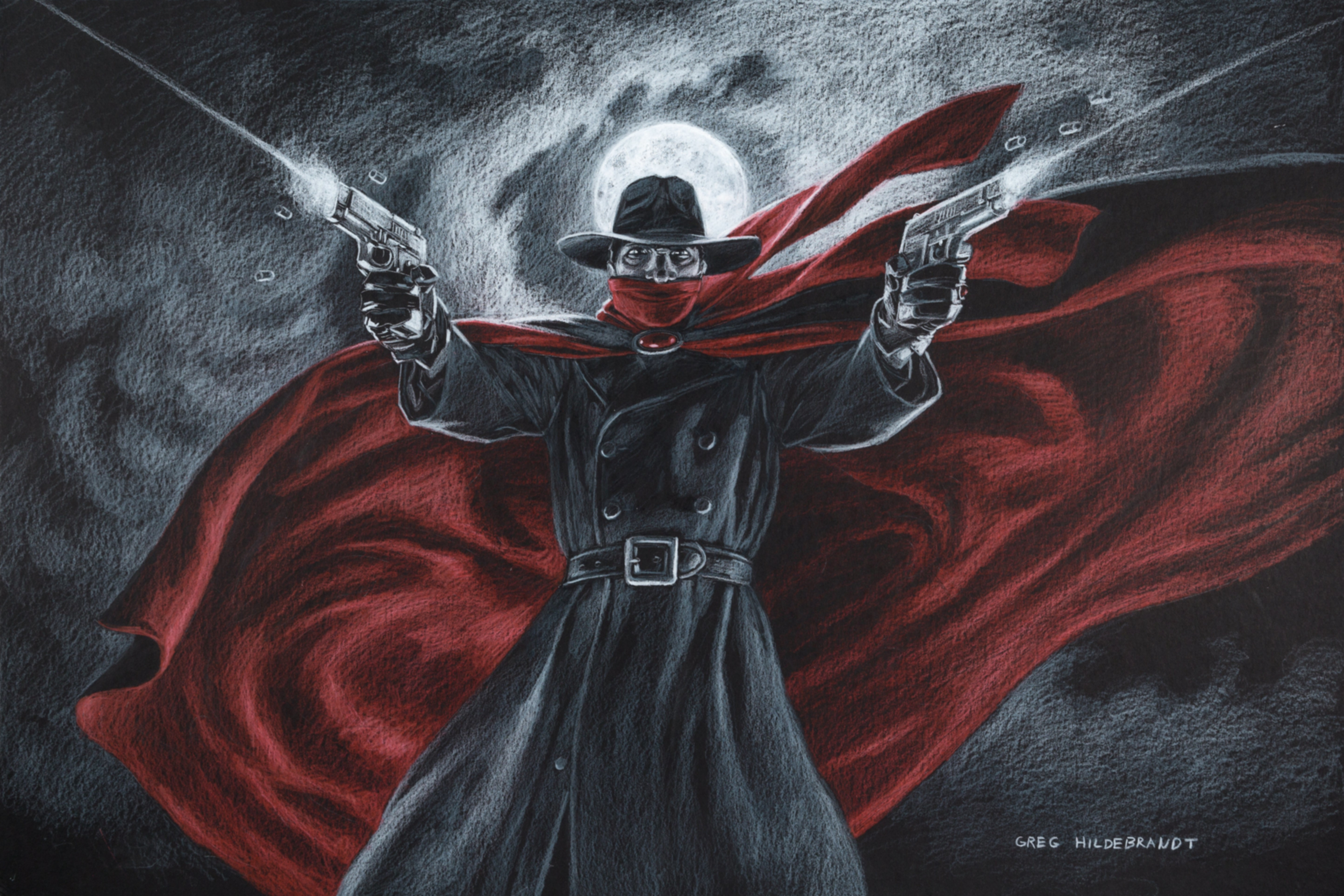 Greg Hildebrandt Chalk Selective Coloring The Shadow Cape Fedora Scarf Trench Coat Pistol Gloves Moo 2876x1919