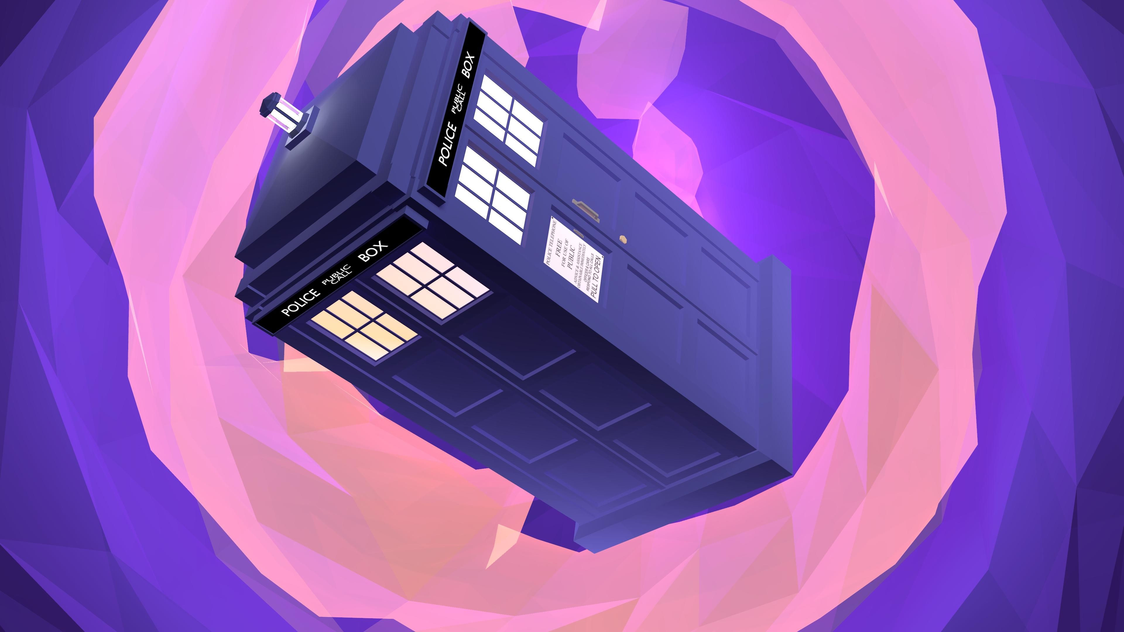 Doctor Who TARDiS Artwork Digital Art Purple 3840x2160
