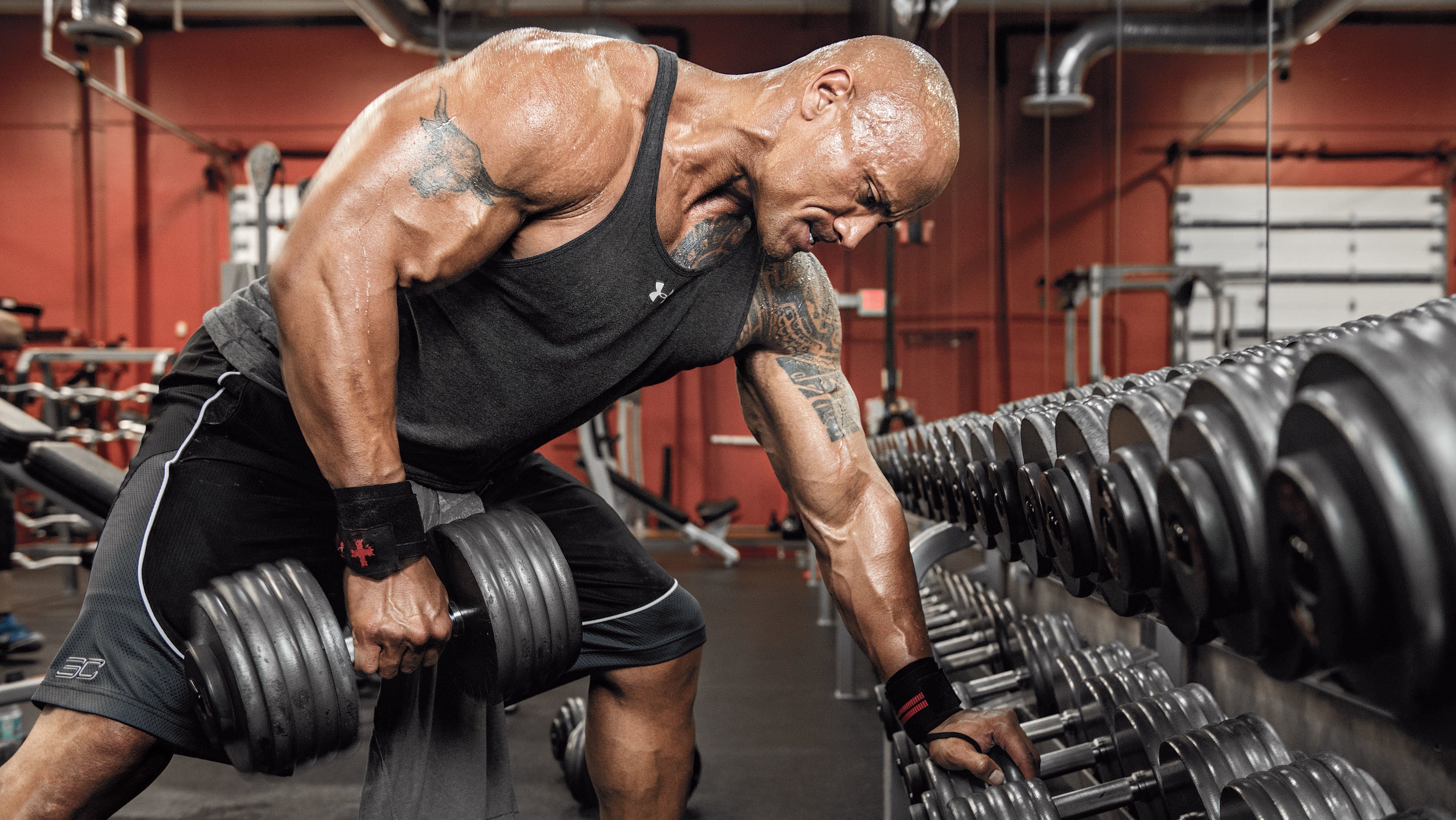 Rock Dwayne Johnson Exercising Muscles Biceps Triceps Gym Clothes Actor 3729x2101