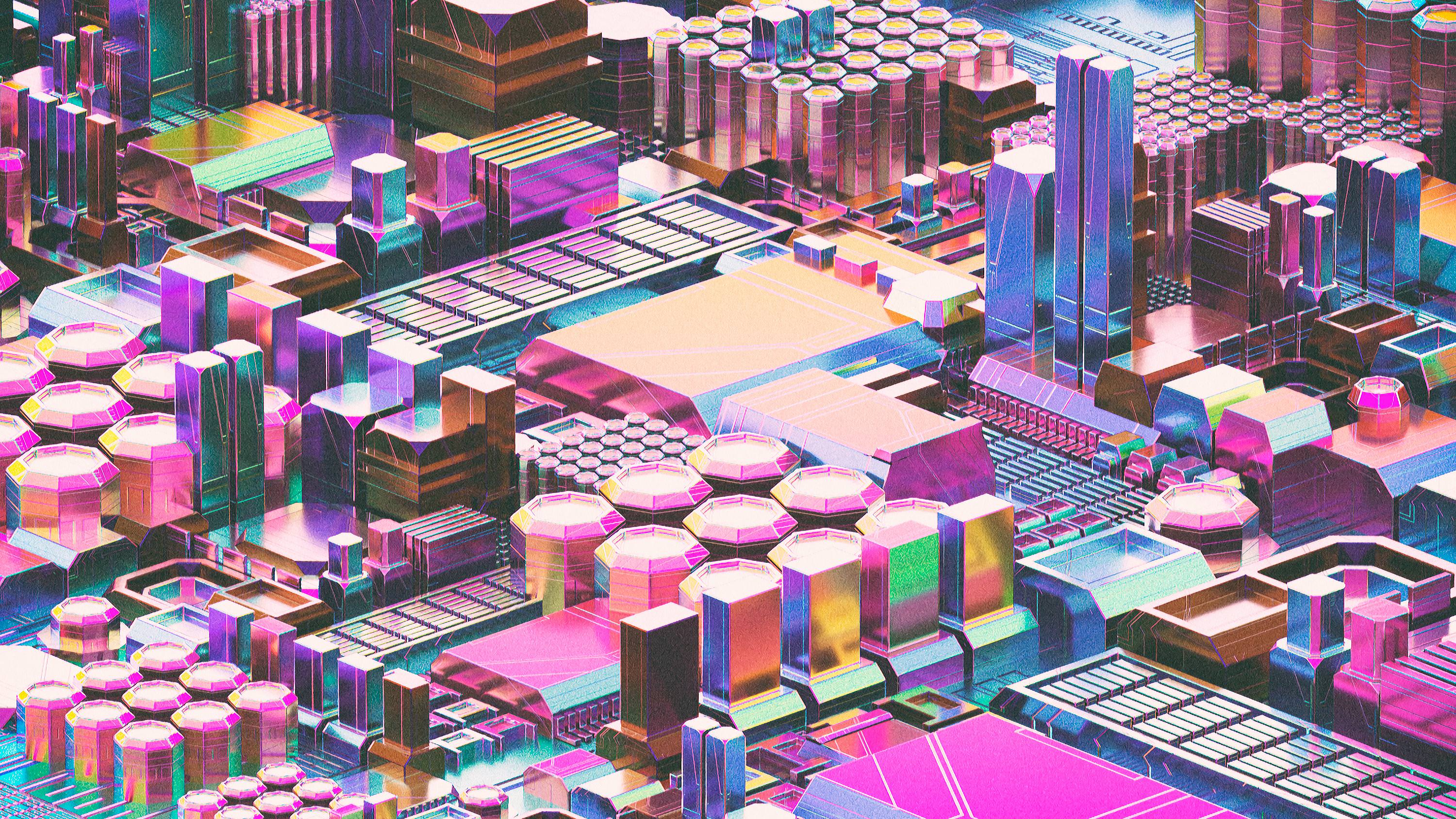 Electronic Vaporwave Retrowave Purple Pink Digital Art Retro Computers PCB 3000x1688