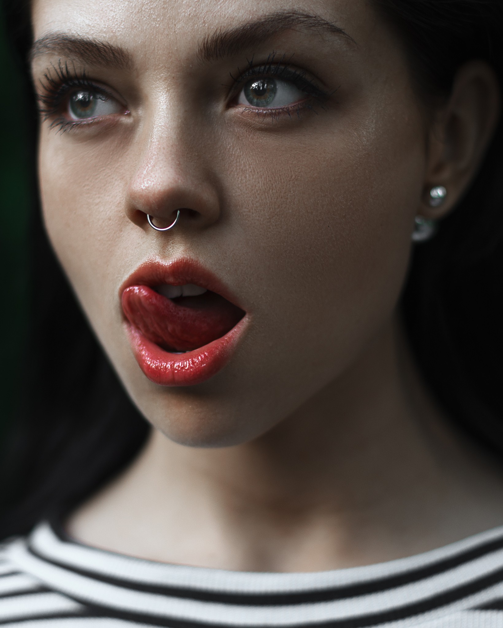 Nose Rings Licking Lips Face Women Pierced Septum 1639x2048