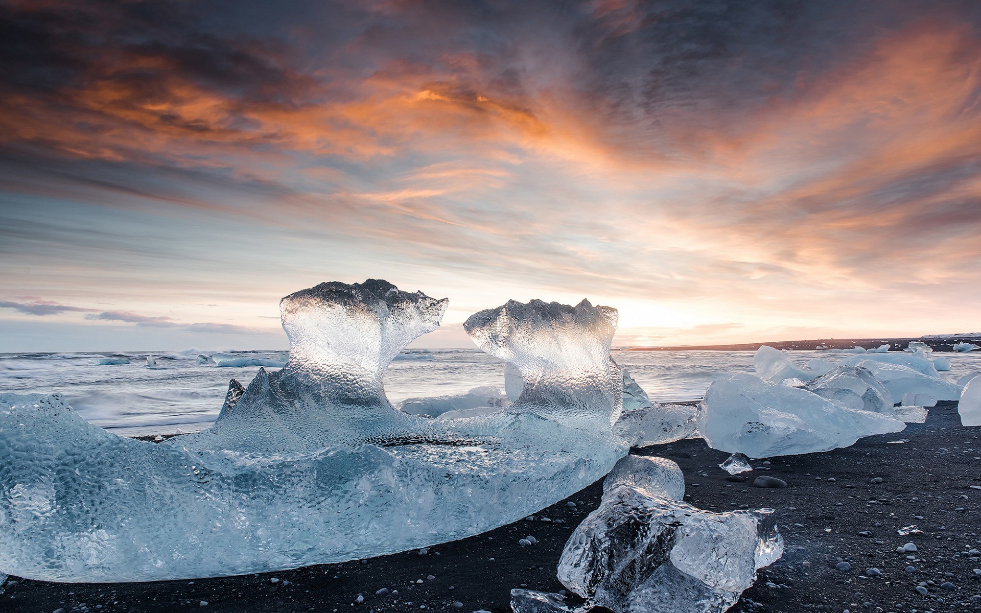 Glaciers Sunset Ice Beach Sea 1920x1200