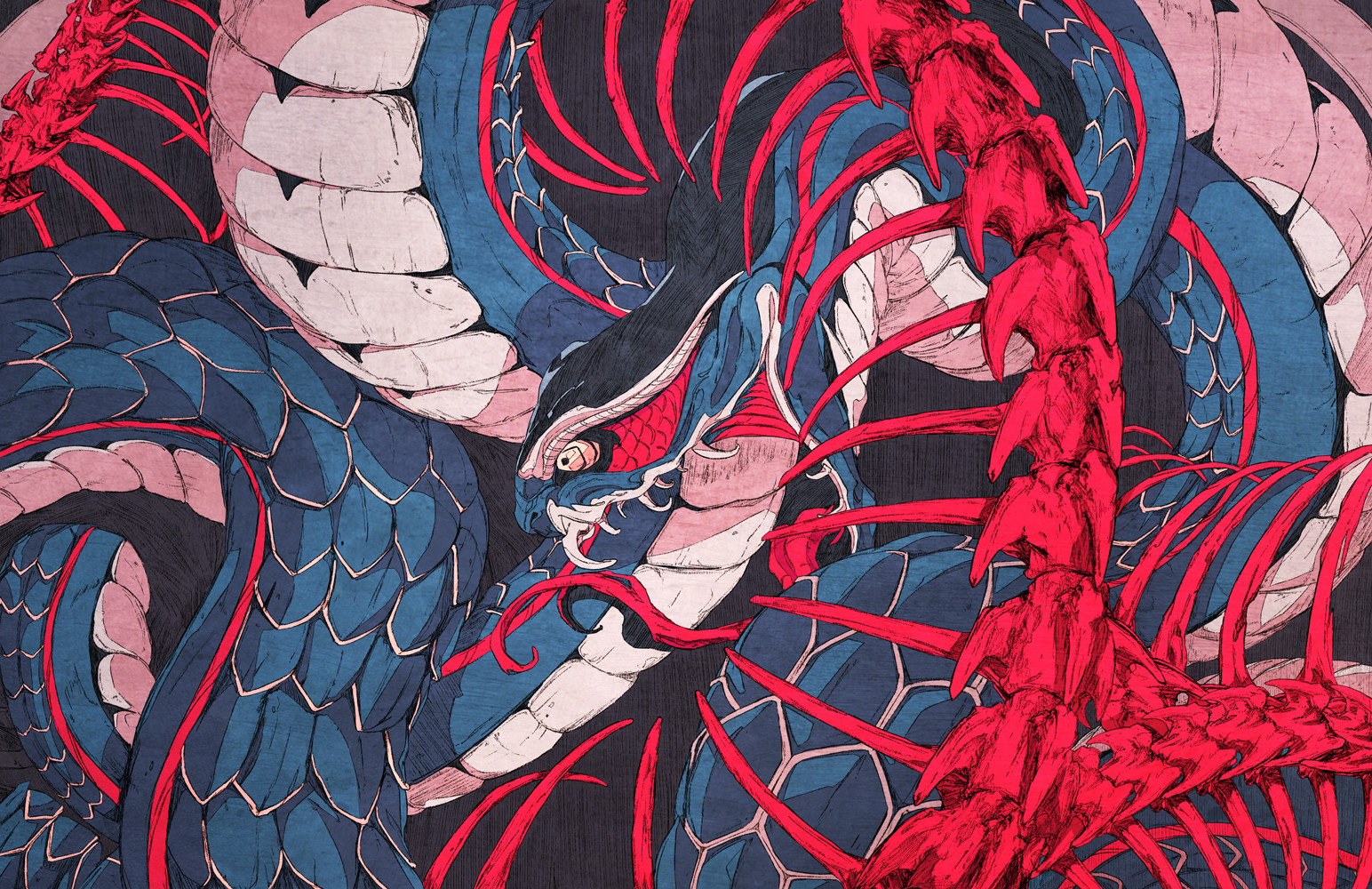 Chun Lo Artwork Digital Art 2D Snake Skeleton Fantasy Art Creature 1544x1000