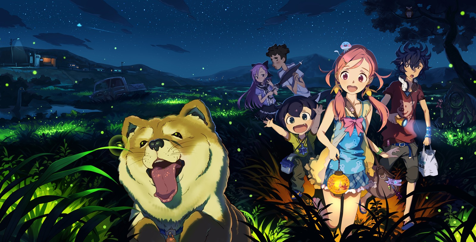 Landscape Anime Girls Anime Boys Dog Night Lighter 1600x815