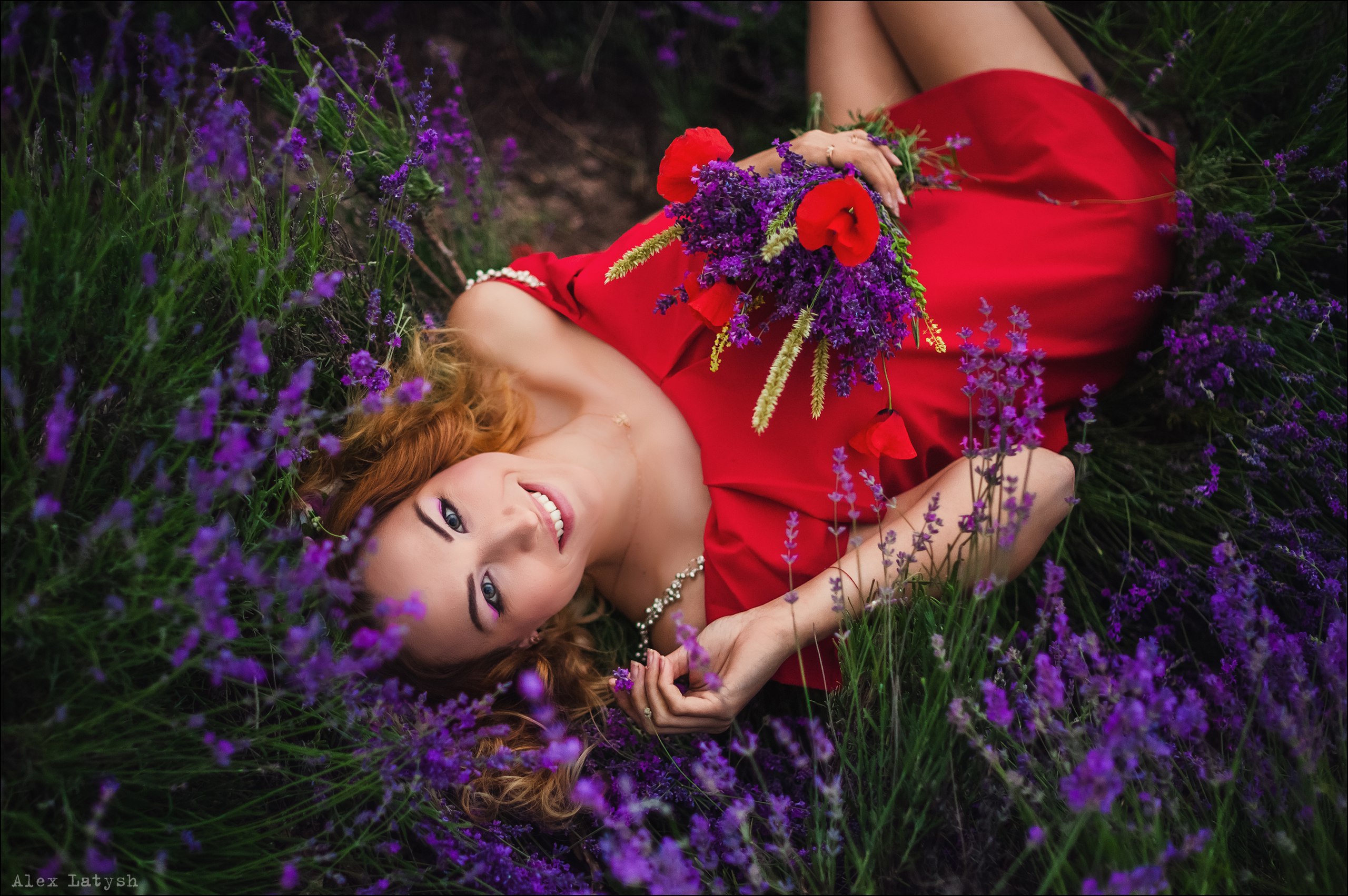 Smiling Plants Flowers Women Women Outdoors Model Alex Latysh Red Dress 2560x1703