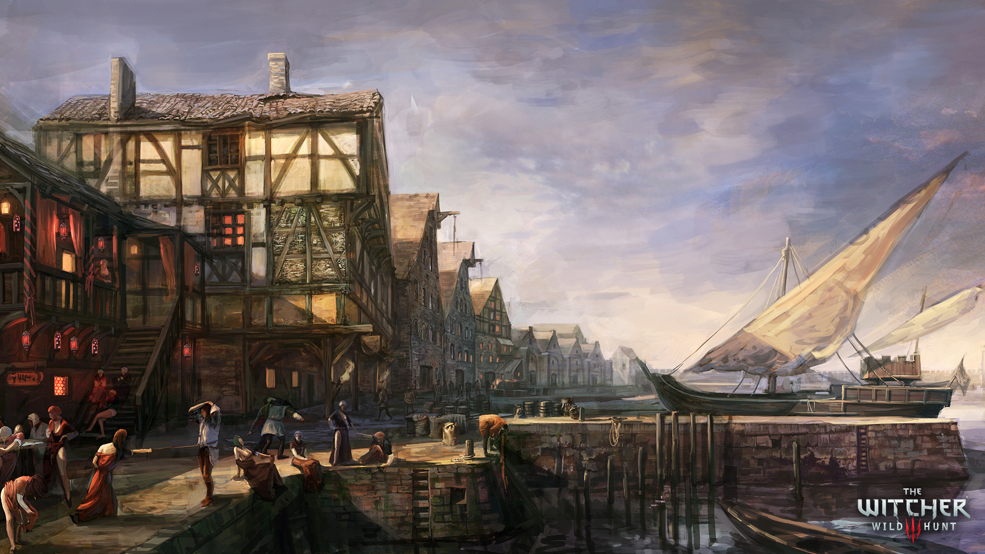 The Witcher The Witcher 3 Wild Hunt Fantasy Concept Art Town Novigrad The Witcher 1920x1080