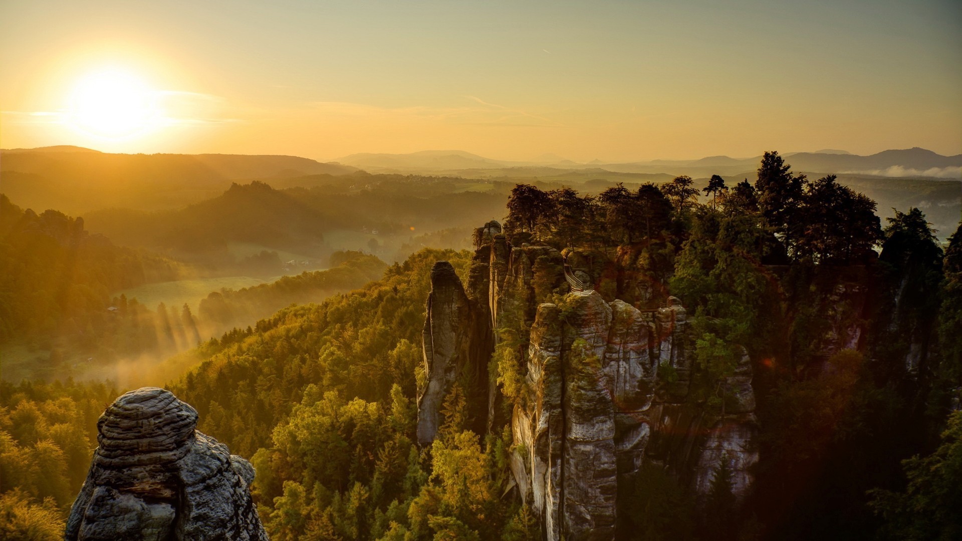 Landscape Sun Valley Saxon Switzerland 1920x1080