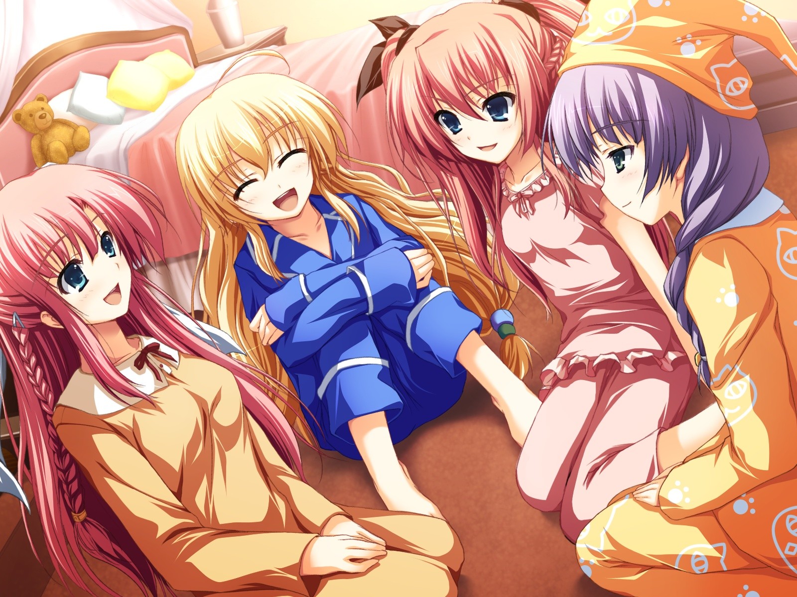 Anime Girls Pink Pajamas Akatsuki No Goei Visual Novel 1600x1200