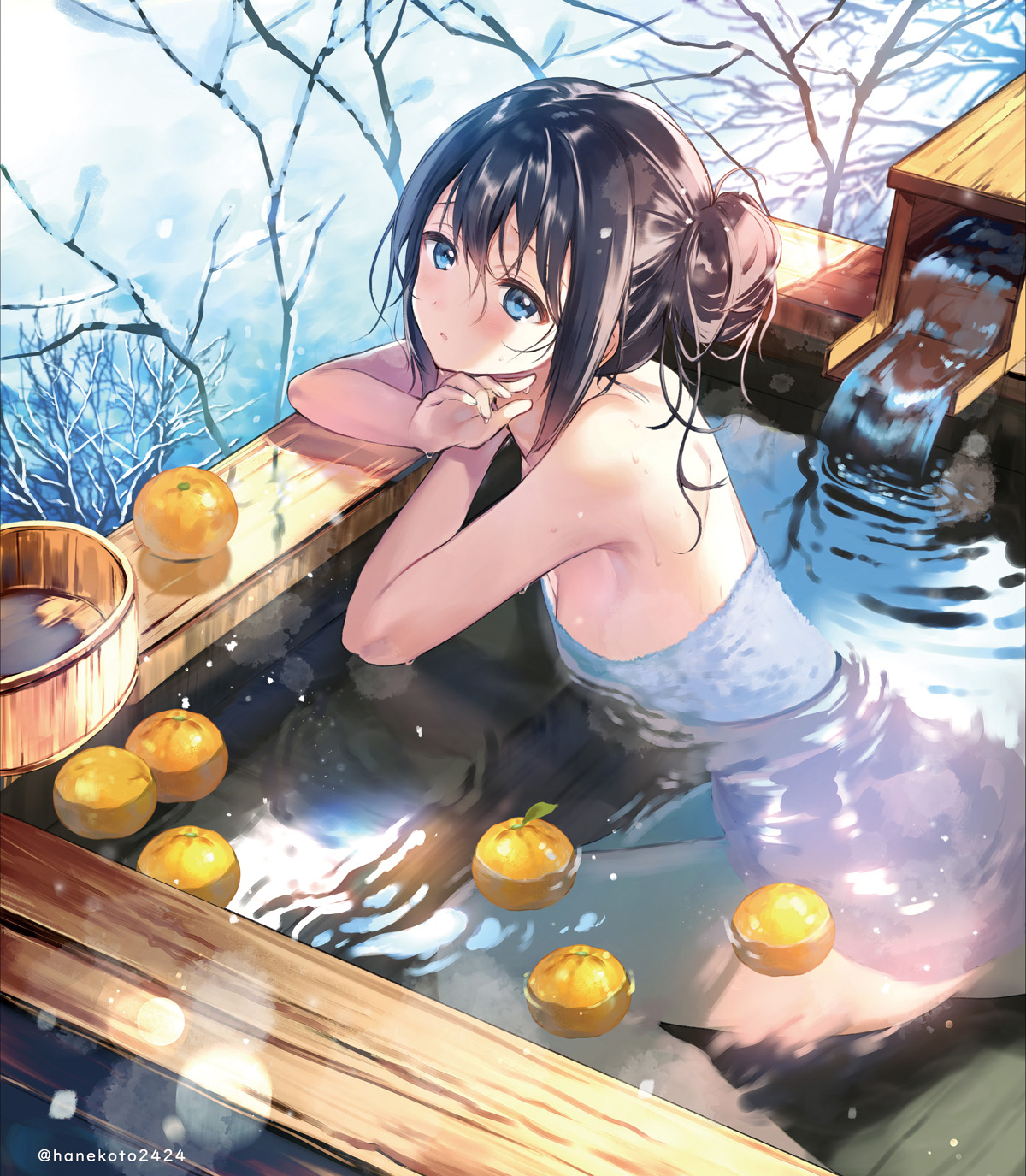 Anime Anime Girls Digital Art Artwork 2D Portrait Display Vertical In Bathtub Fruit Blue Eyes Fantas 1200x1375