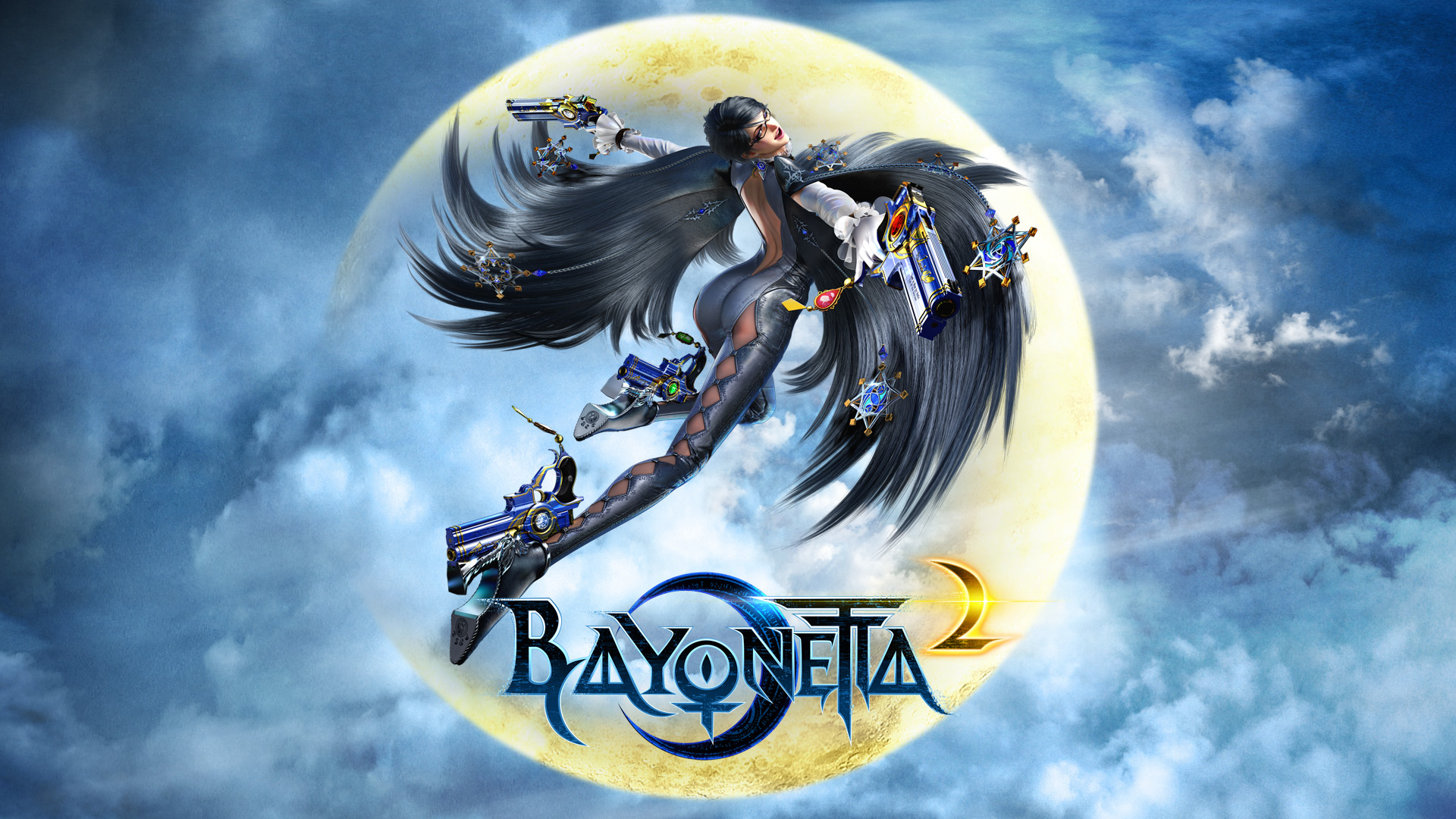 Bayonetta 2 Bayonetta Video Game Art Moon Sky Clouds Gun Half Moon 1920x1080