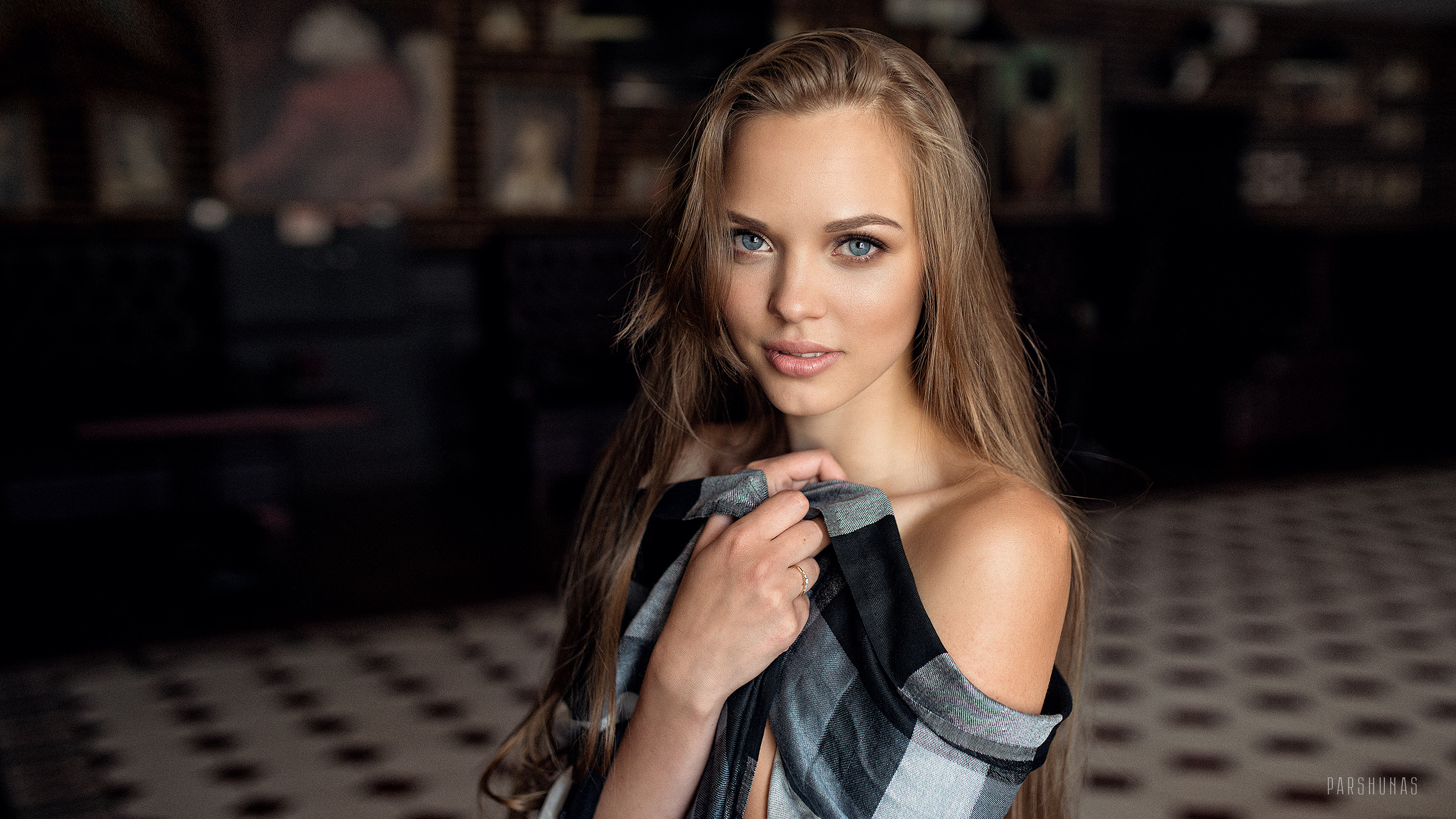 Women Blonde Portrait Blue Eyes Depth Of Field Anton Parshunas Looking At Viewer Straight Hair Long  2662x1497